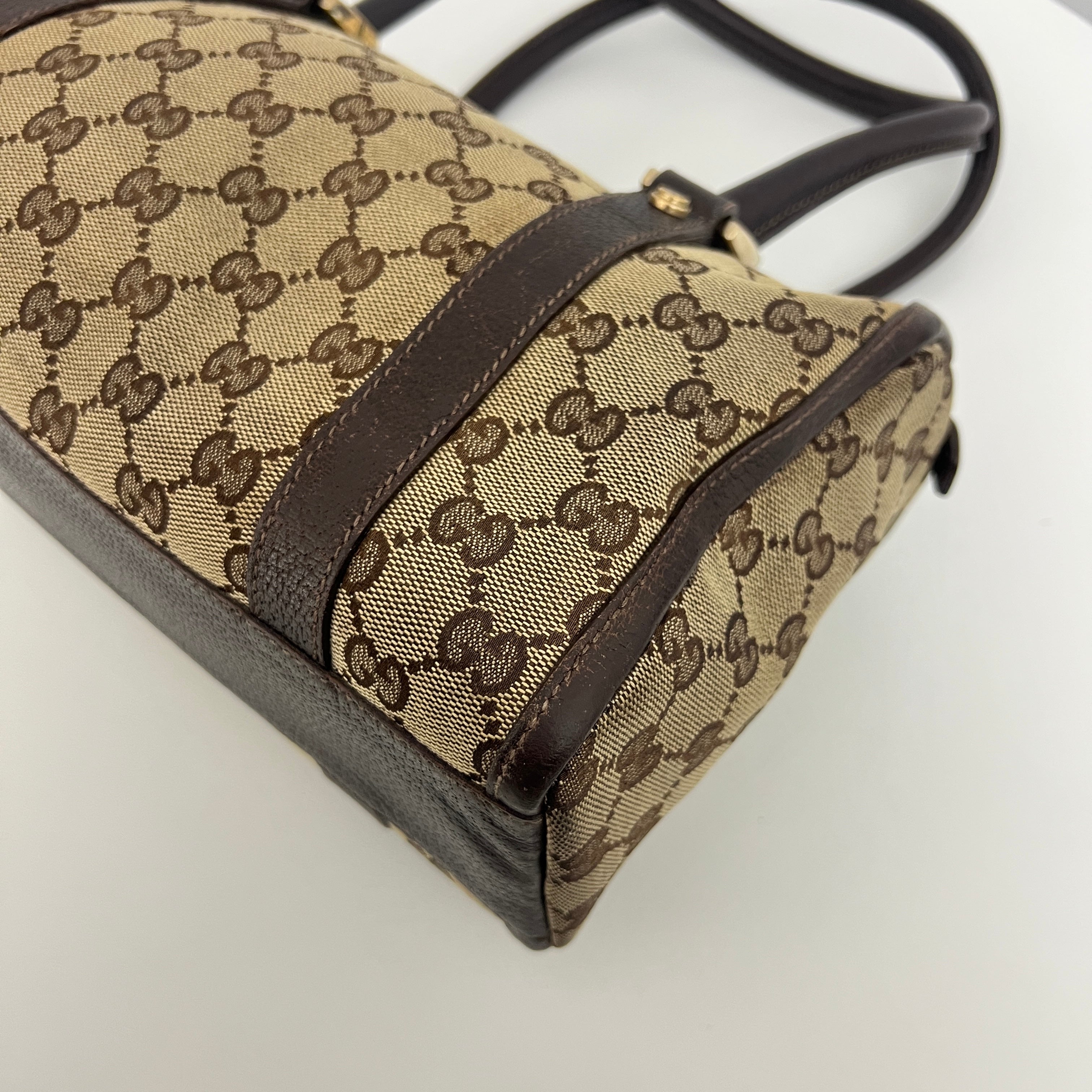 GUCCI Mini Abbey Boston bag in brown canvas and leather