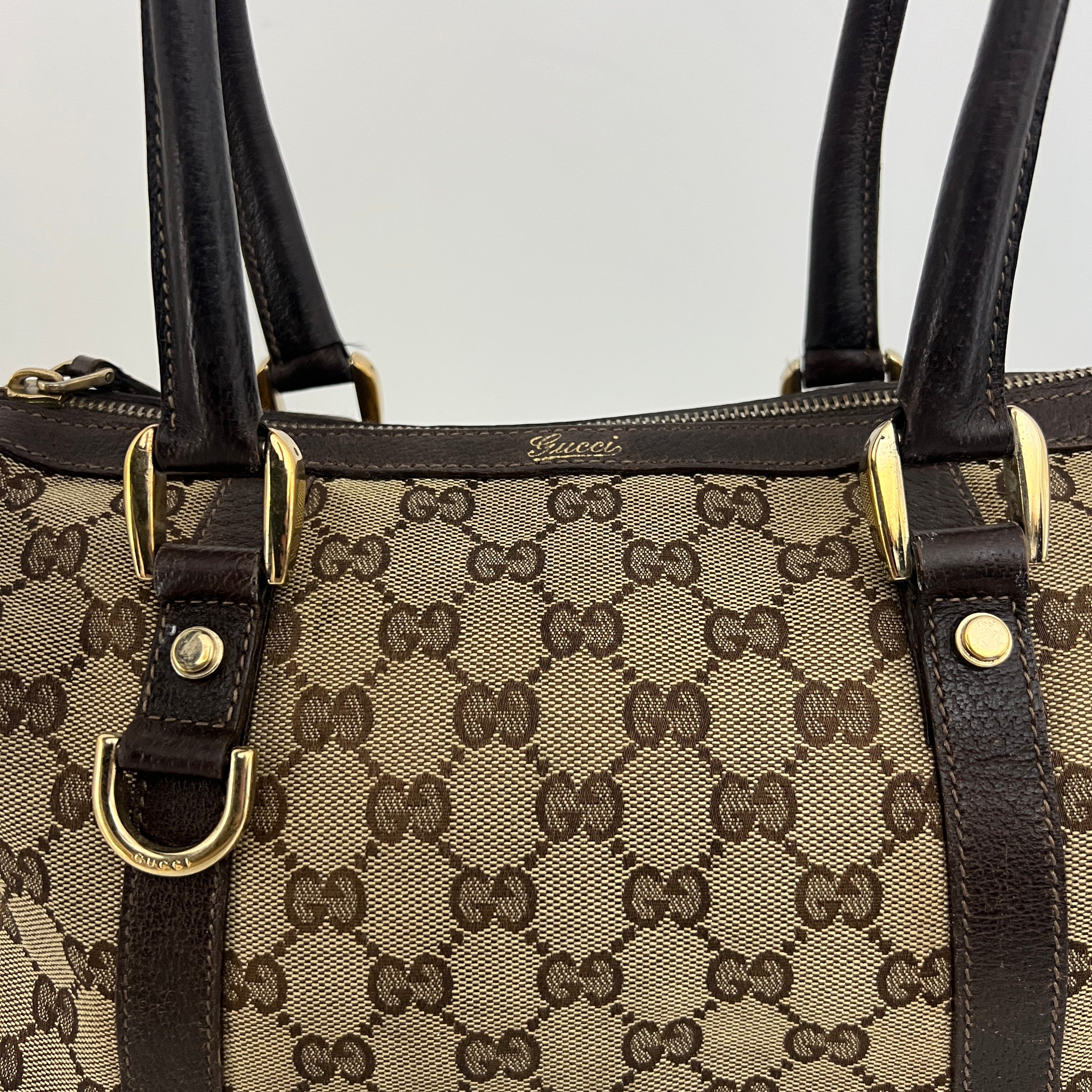 GUCCI Mini Abbey Boston bag in brown canvas and leather