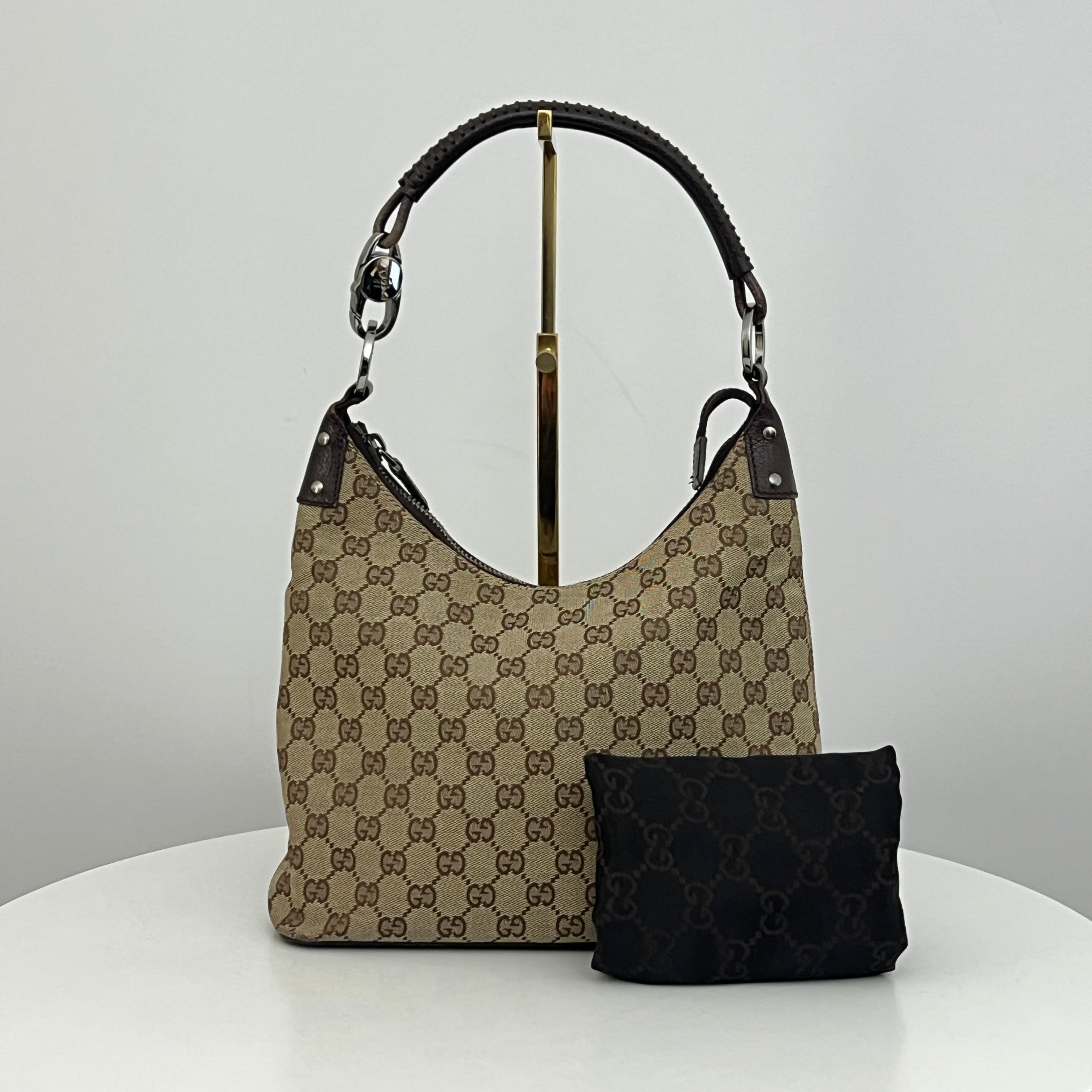 GUCCI Hobo Bag GG Canvas and Brown Leather