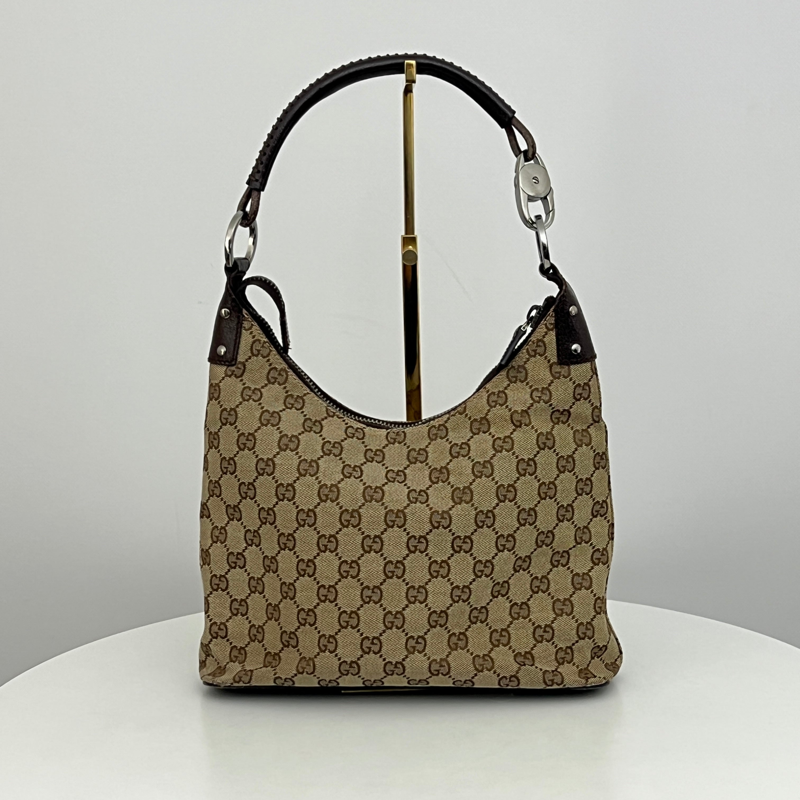 GUCCI Hobo Bag GG Canvas and Brown Leather