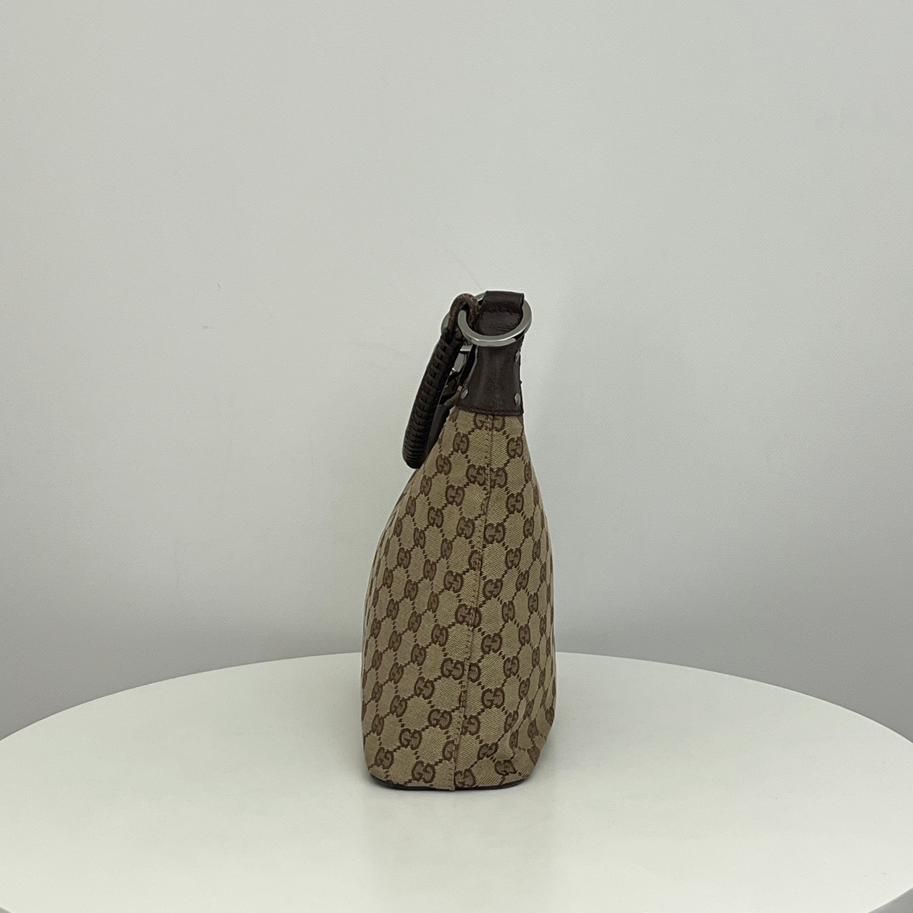 GUCCI Hobo Bag GG Canvas and Brown Leather