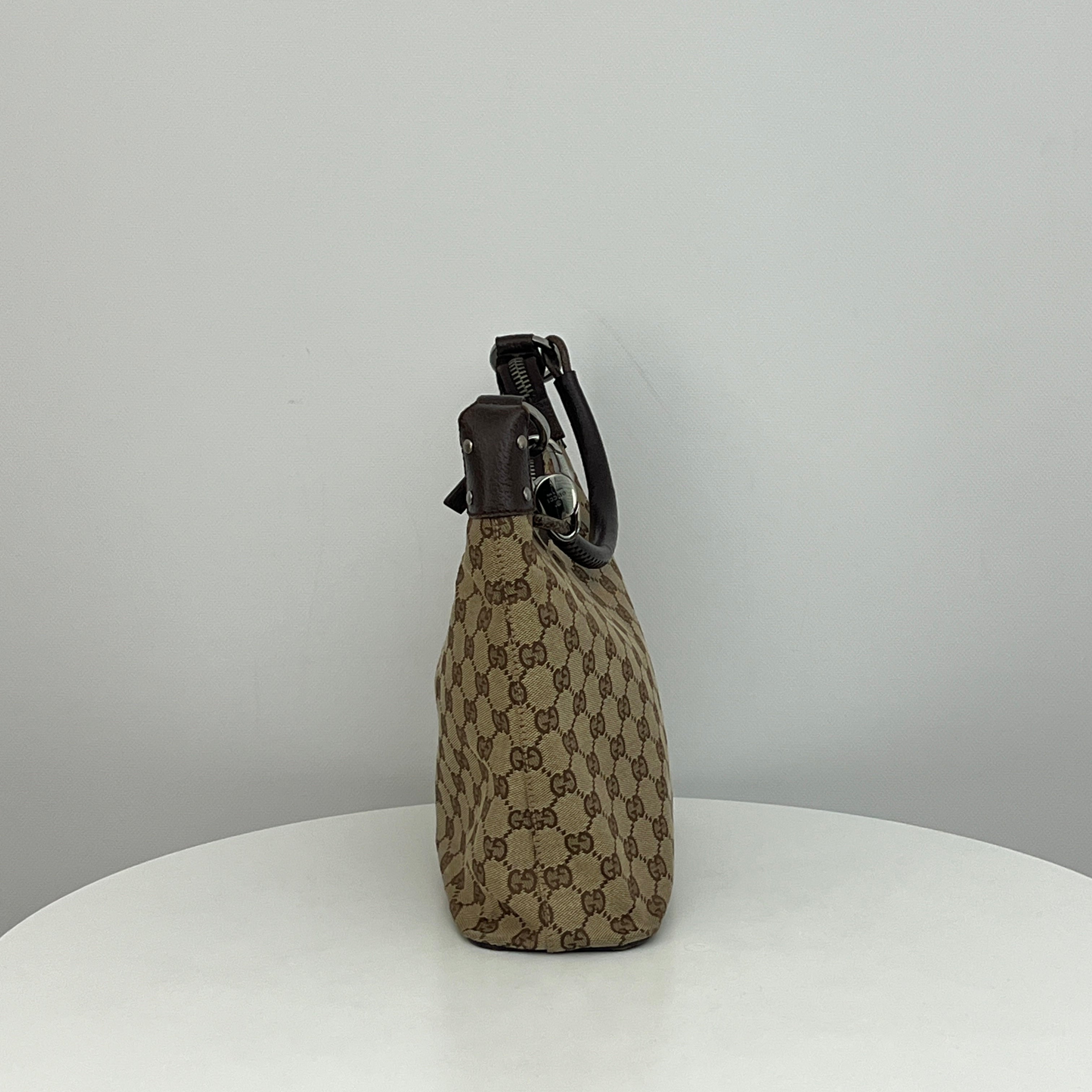 GUCCI Hobo Bag GG Canvas and Brown Leather
