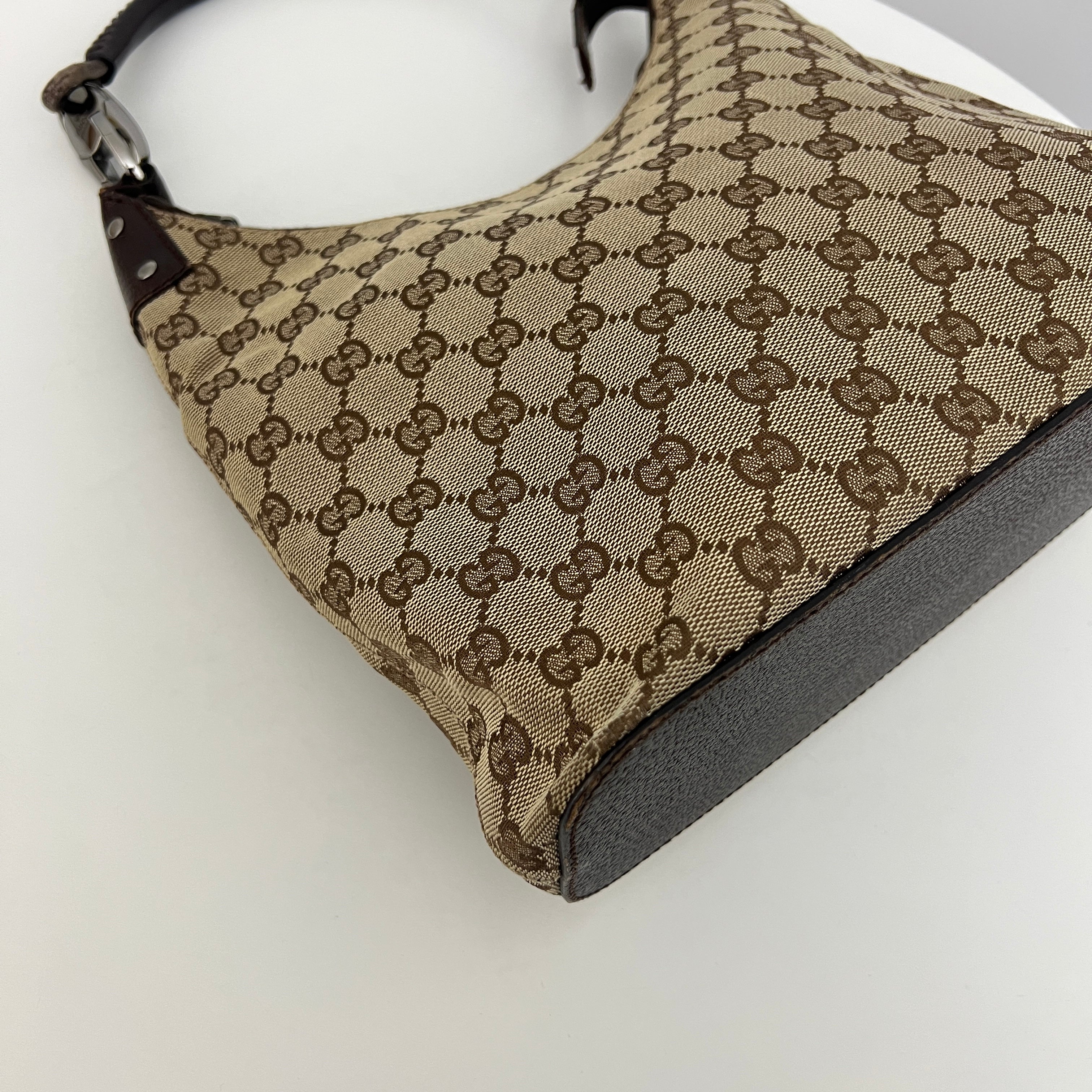 GUCCI Hobo Bag GG Canvas and Brown Leather