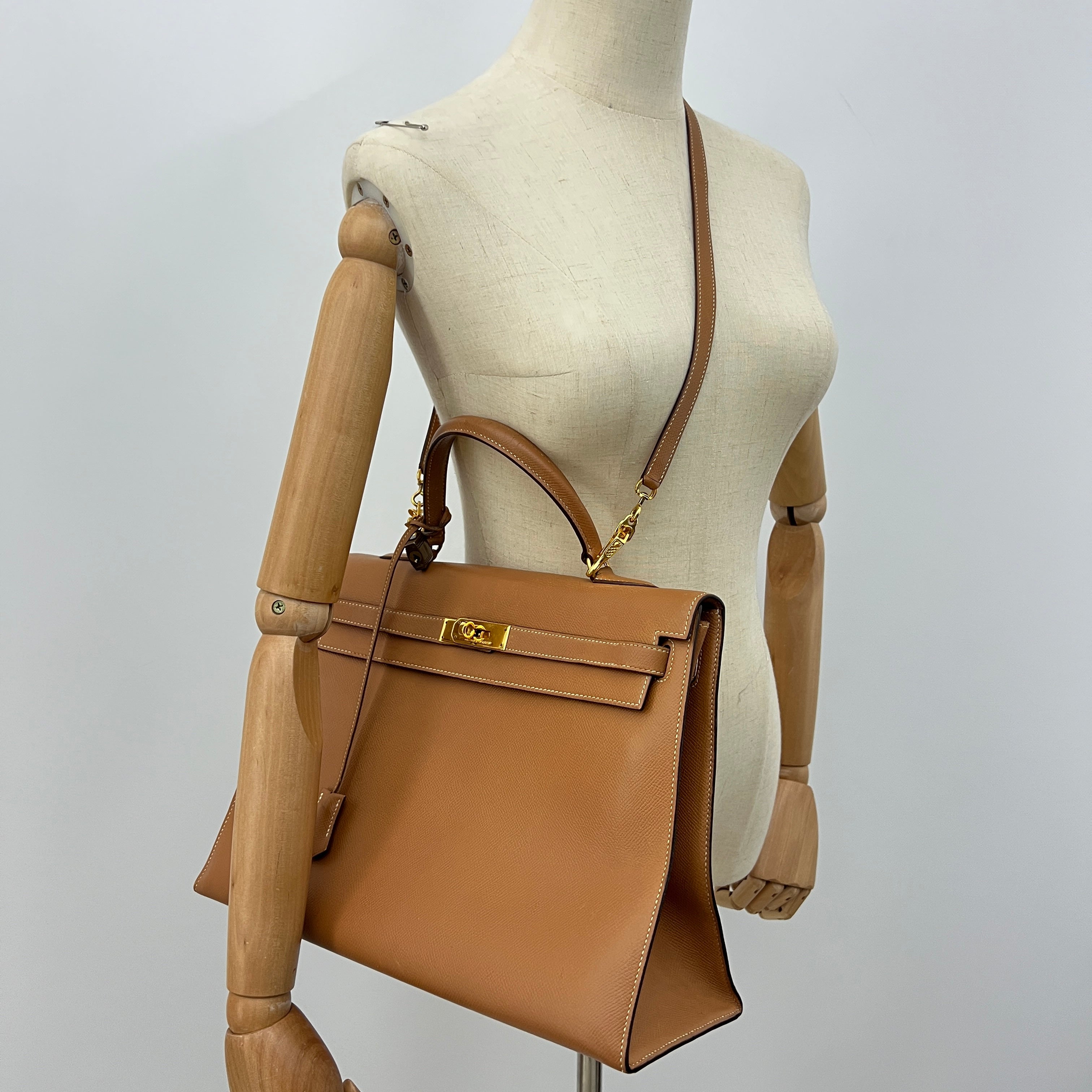 Sac à bandoulière HERMÈS Kelly 35 cuir courchevel sellier marron