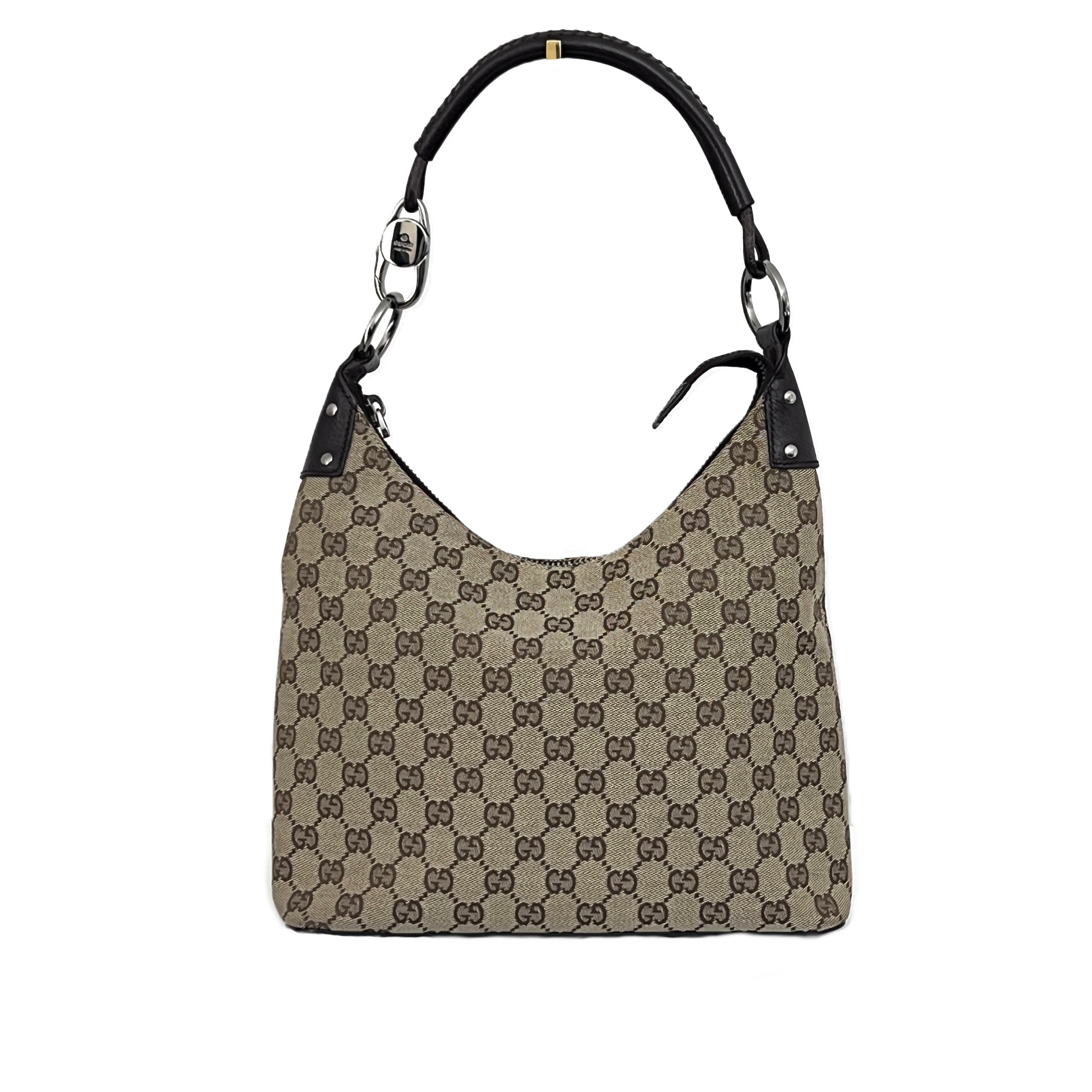Sac GUCCI Hobo GG toile et cuir marron