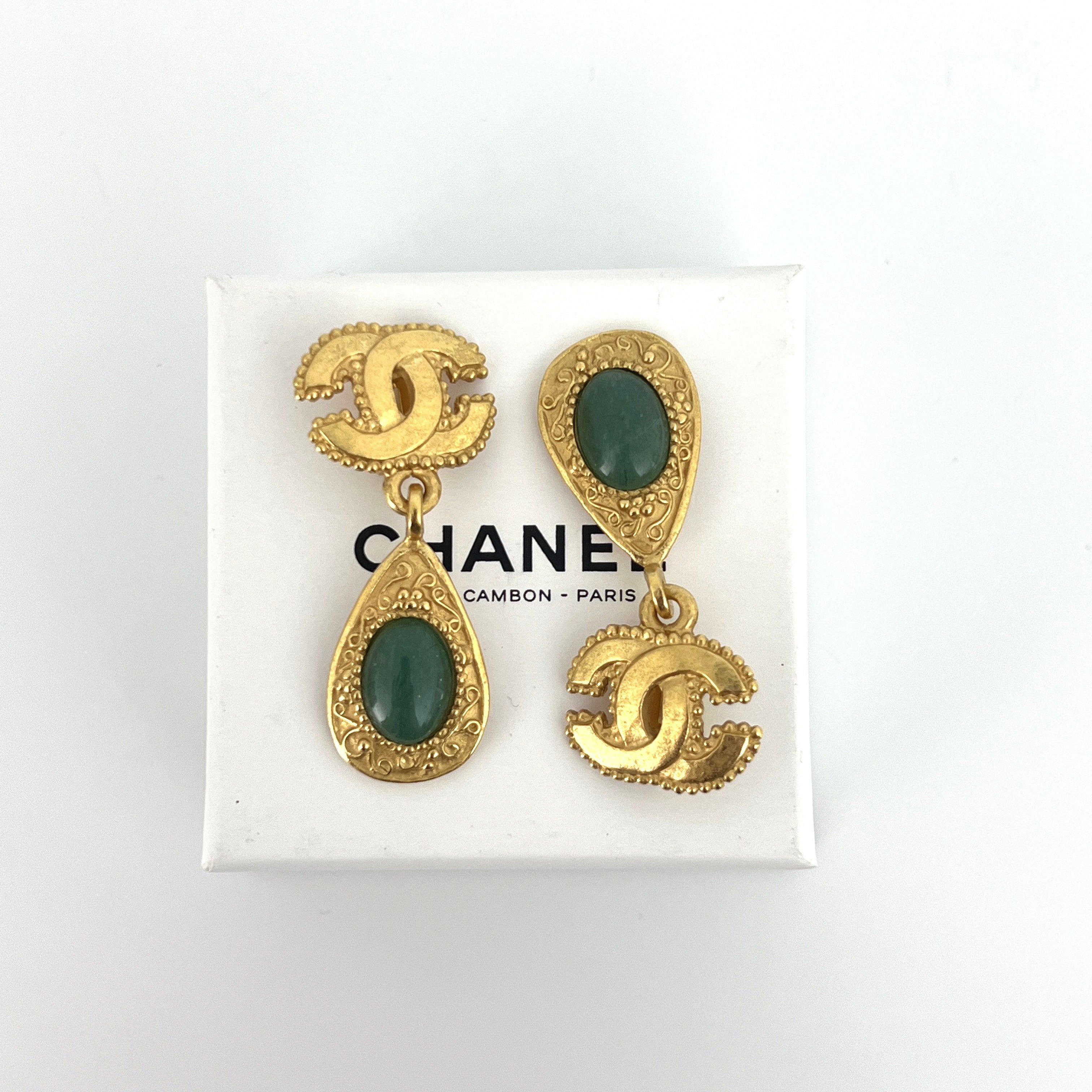 CHANEL Turquoise CC Clip-On Earrings