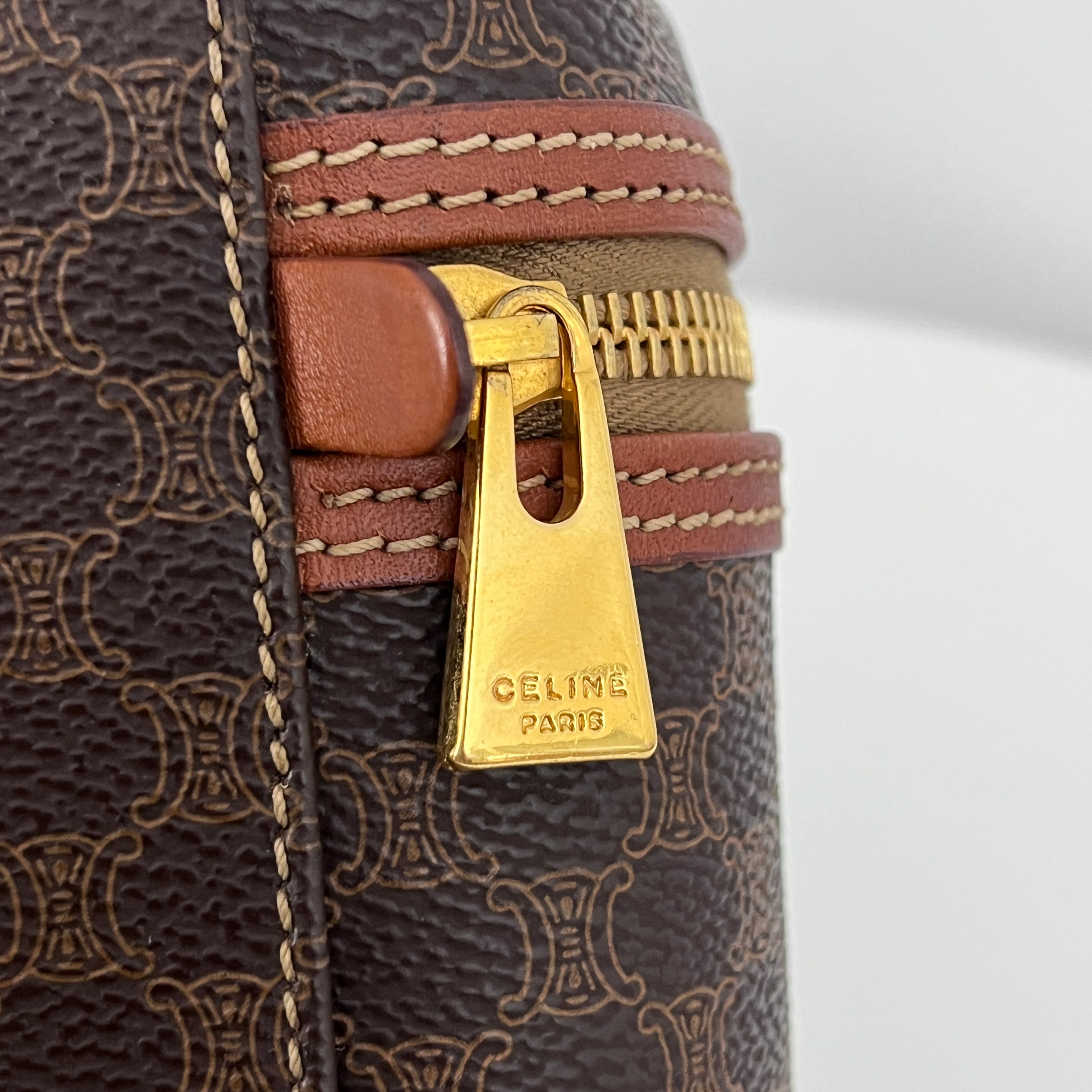 CELINE Vanity Bag in brown canvas and leather