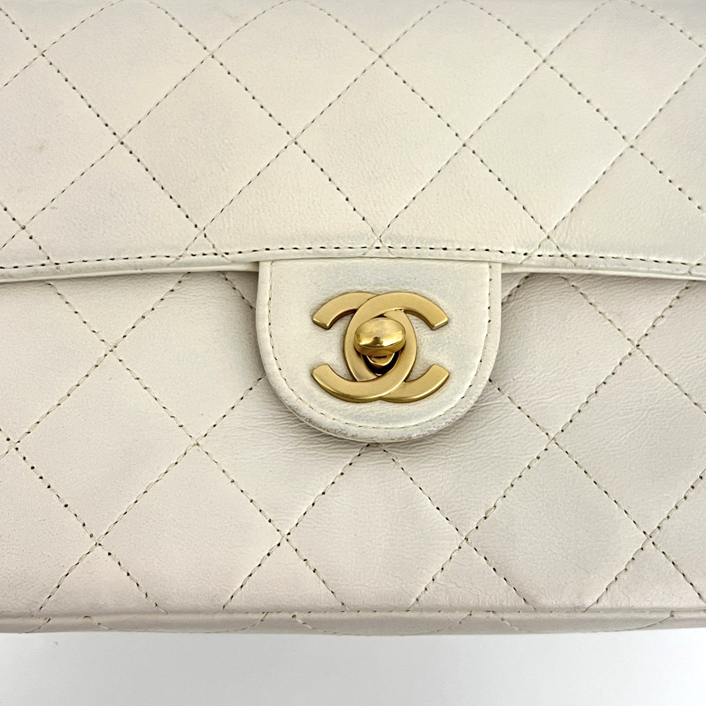 CHANEL Classic Mini Square Flap Shoulder Bag Beige Lambskin