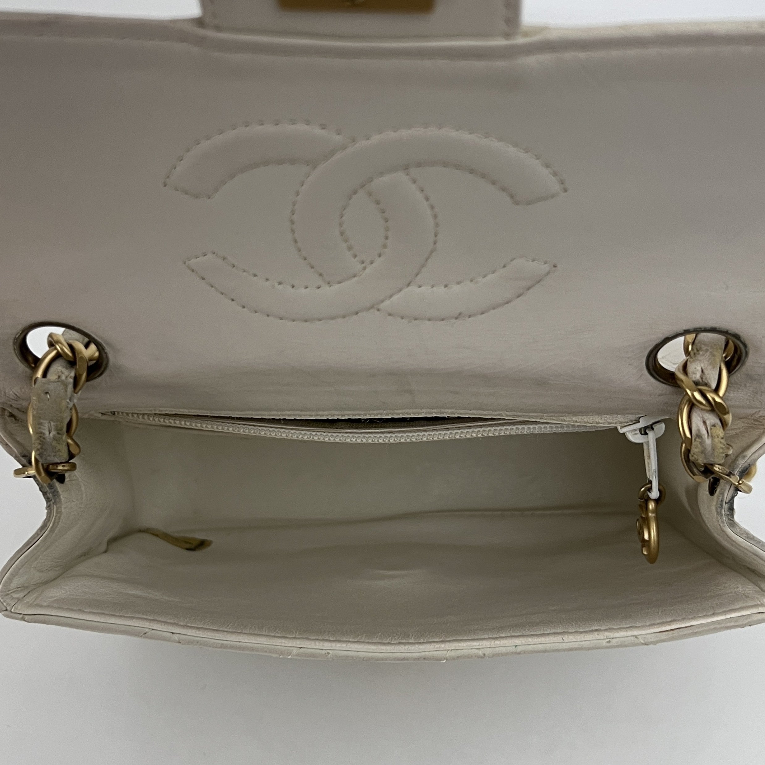 CHANEL Classic Mini Square Flap Shoulder Bag Beige Lambskin