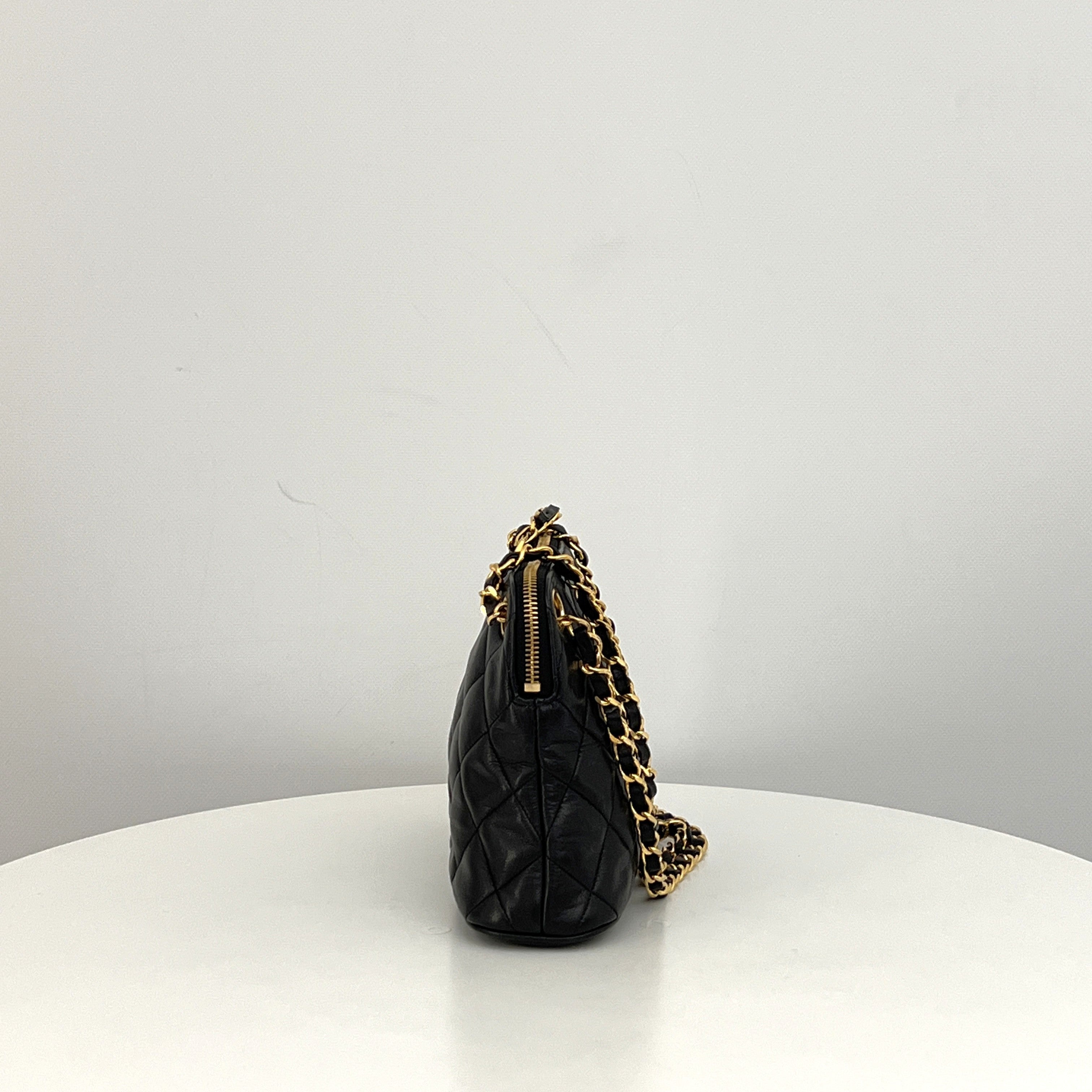 CHANEL Matelassé Charm Chain Bag Black Lambskin Circa 1990