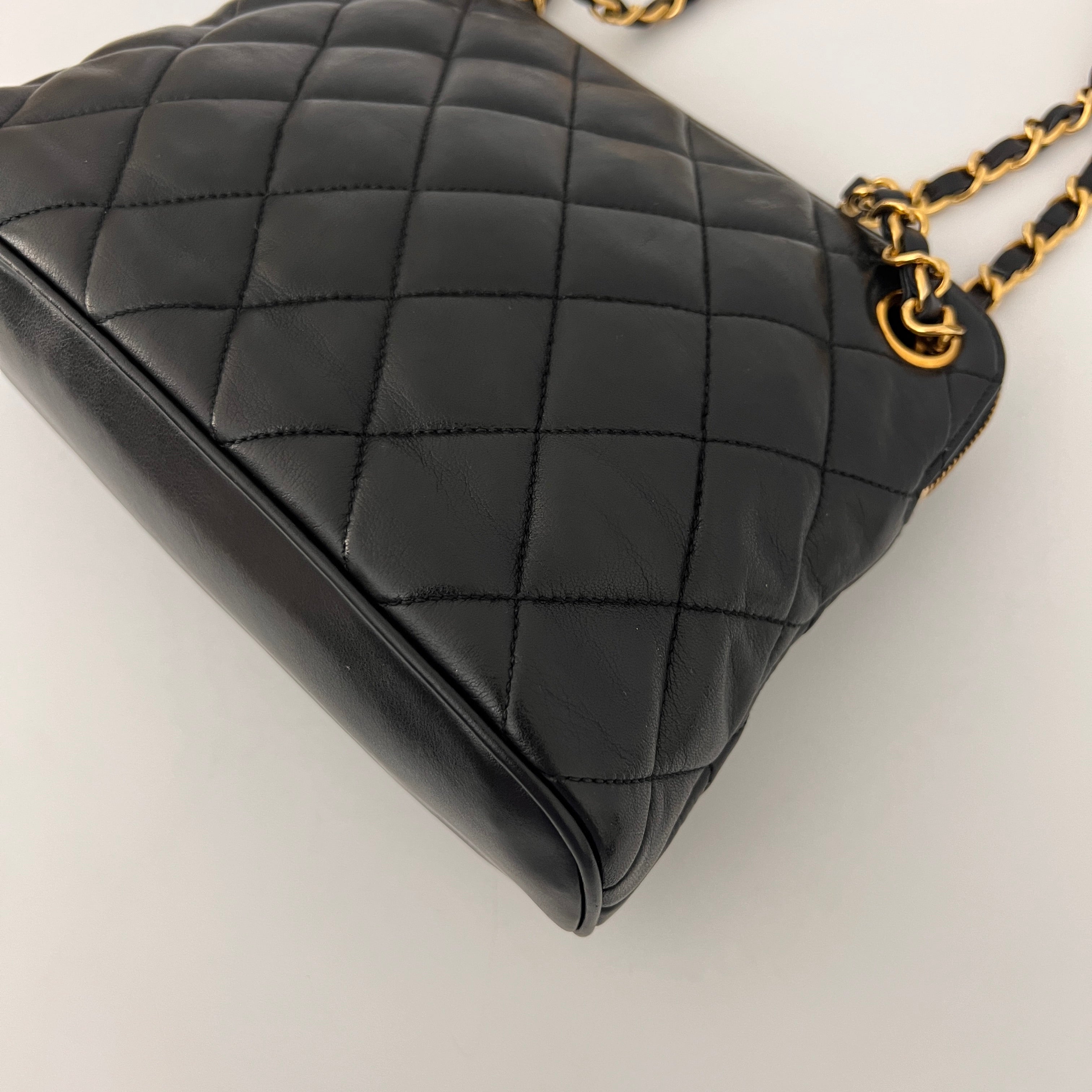 CHANEL Matelassé Charm Chain Bag Black Lambskin Circa 1990