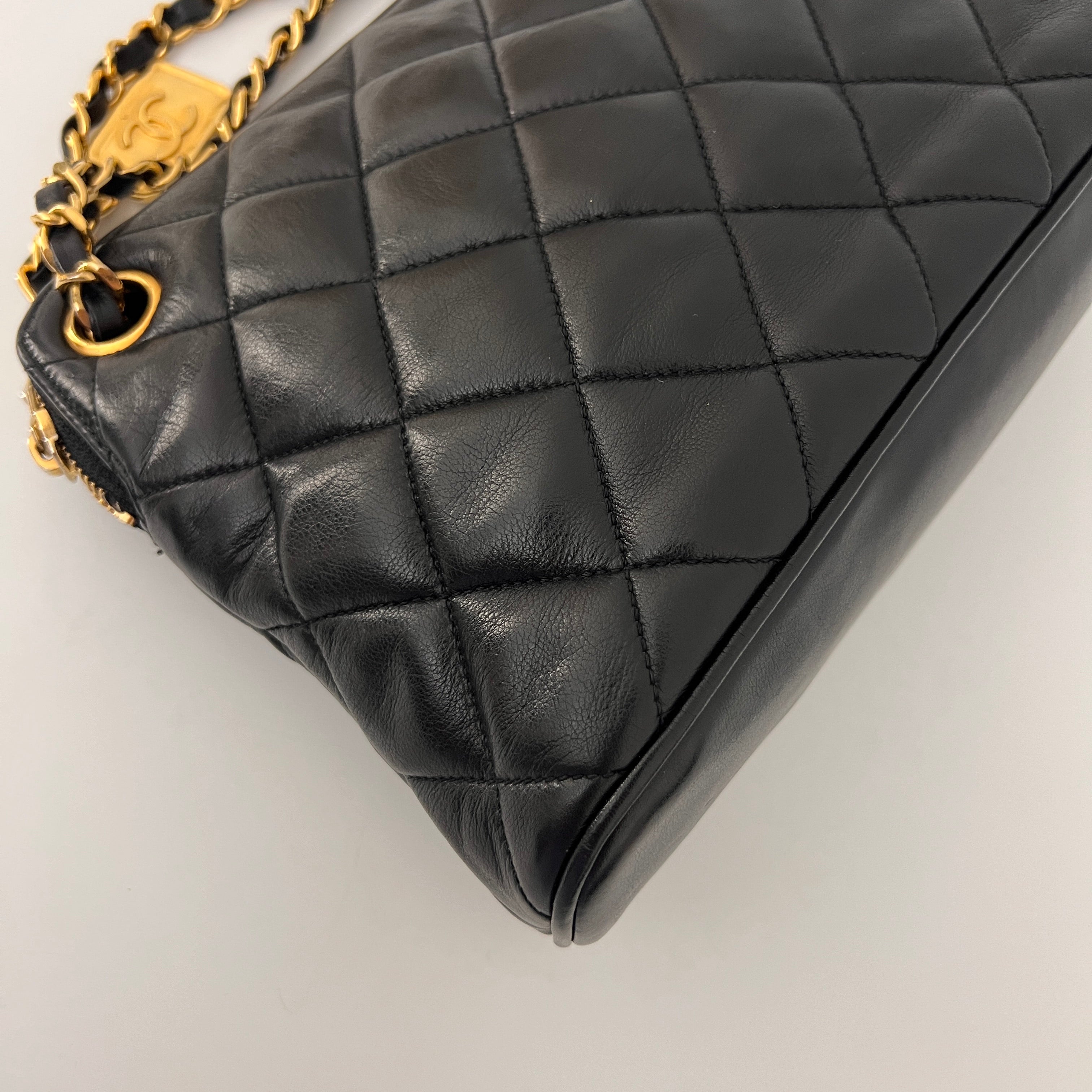 CHANEL Matelassé Charm Chain Bag Black Lambskin Circa 1990