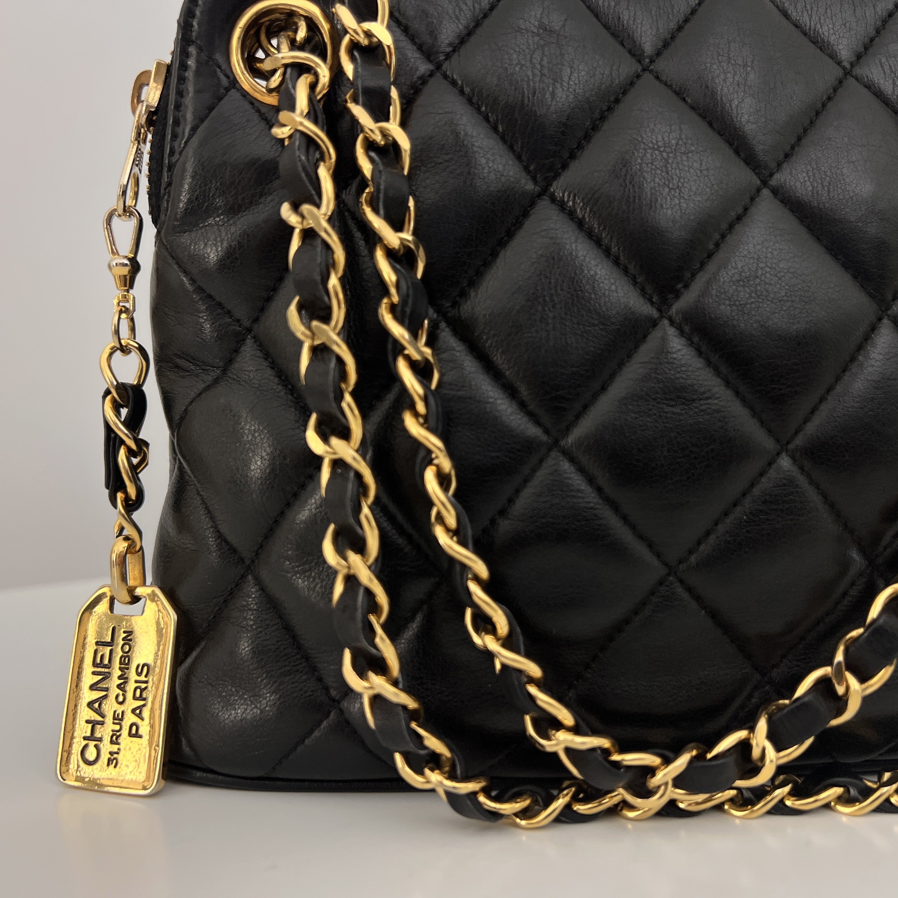 CHANEL Matelassé Charm Chain Bag Black Lambskin Circa 1990