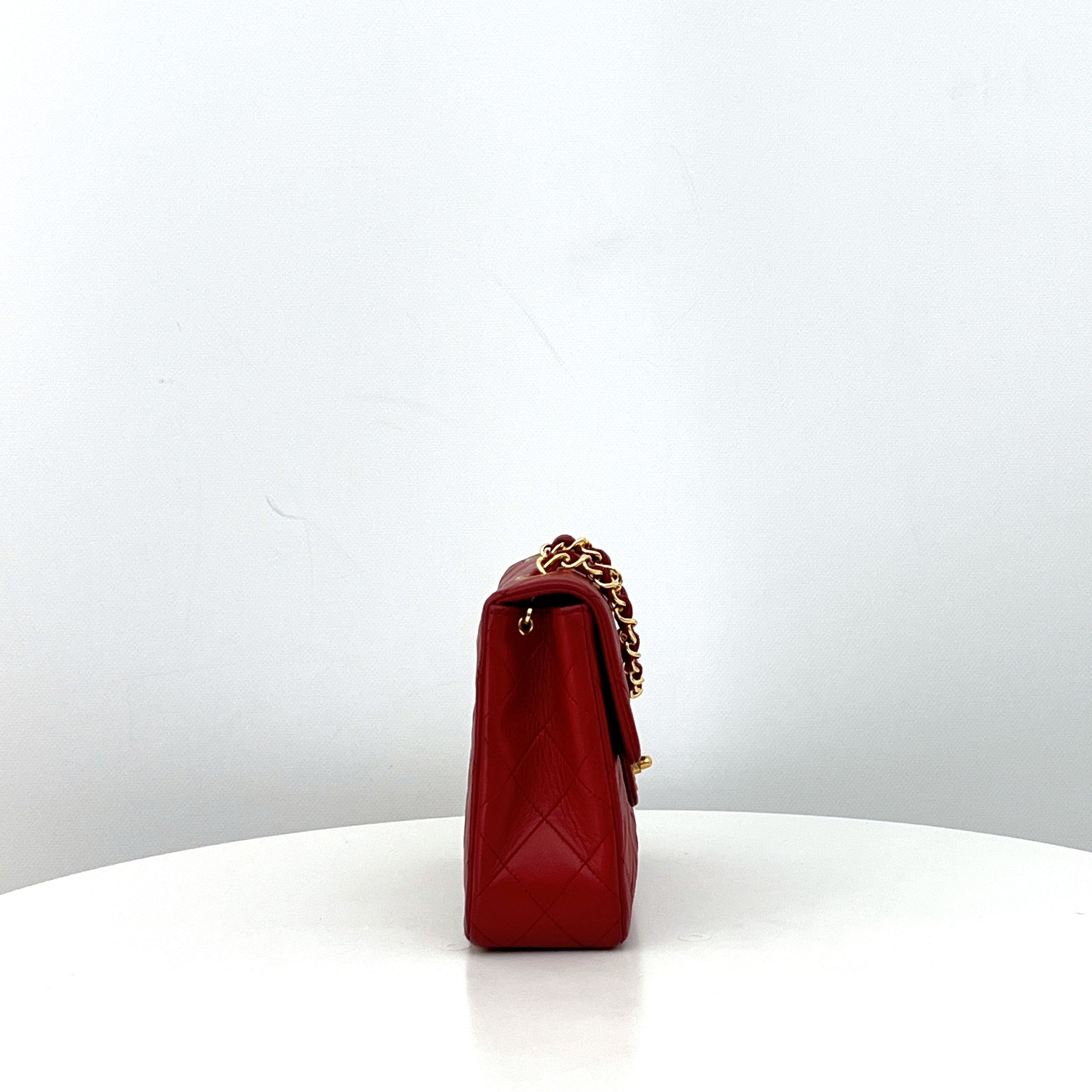 CHANEL Classic Mini Rectangular Shoulder Bag Red Lambskin 1989-1991