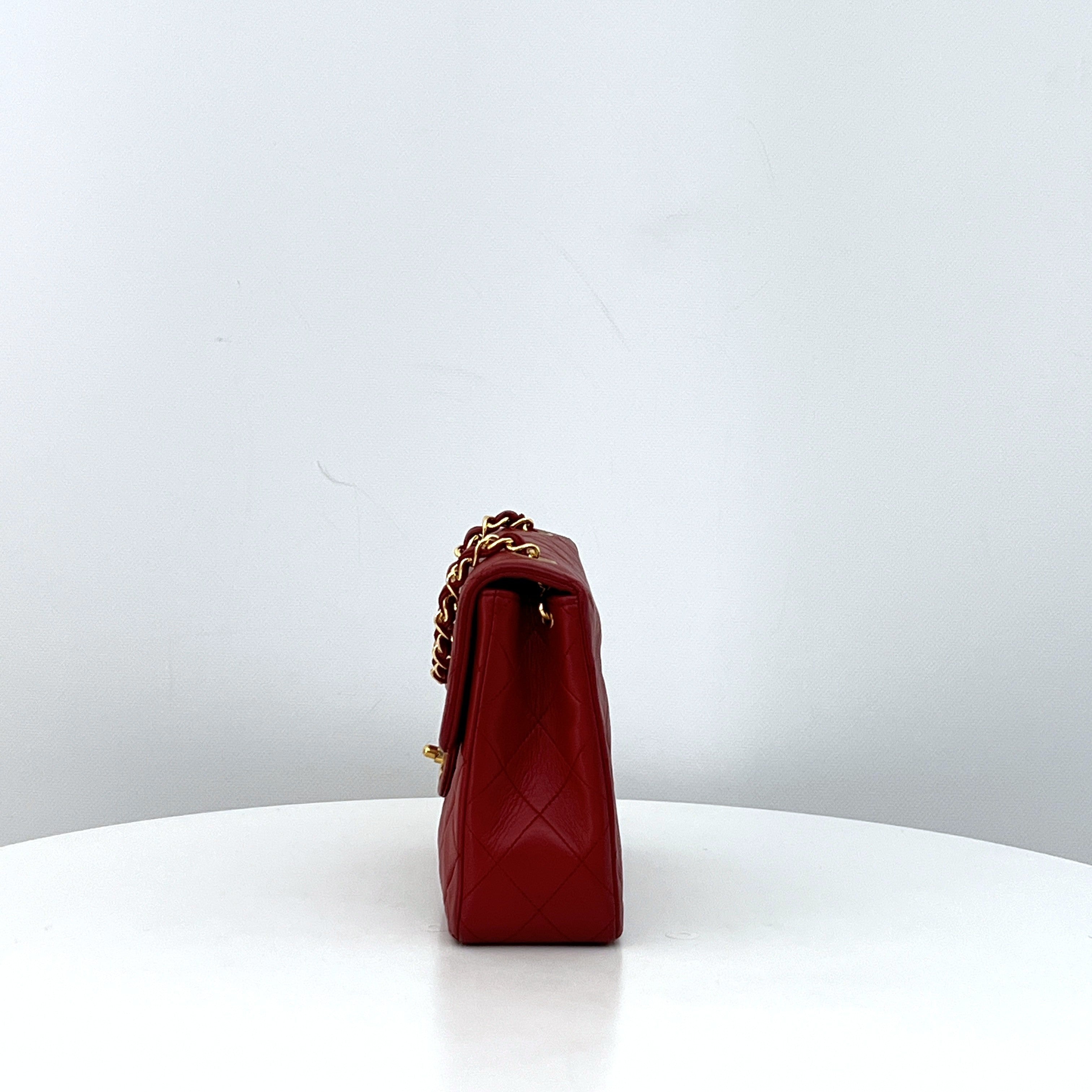 CHANEL Classic Mini Rectangular Shoulder Bag Red Lambskin 1989-1991