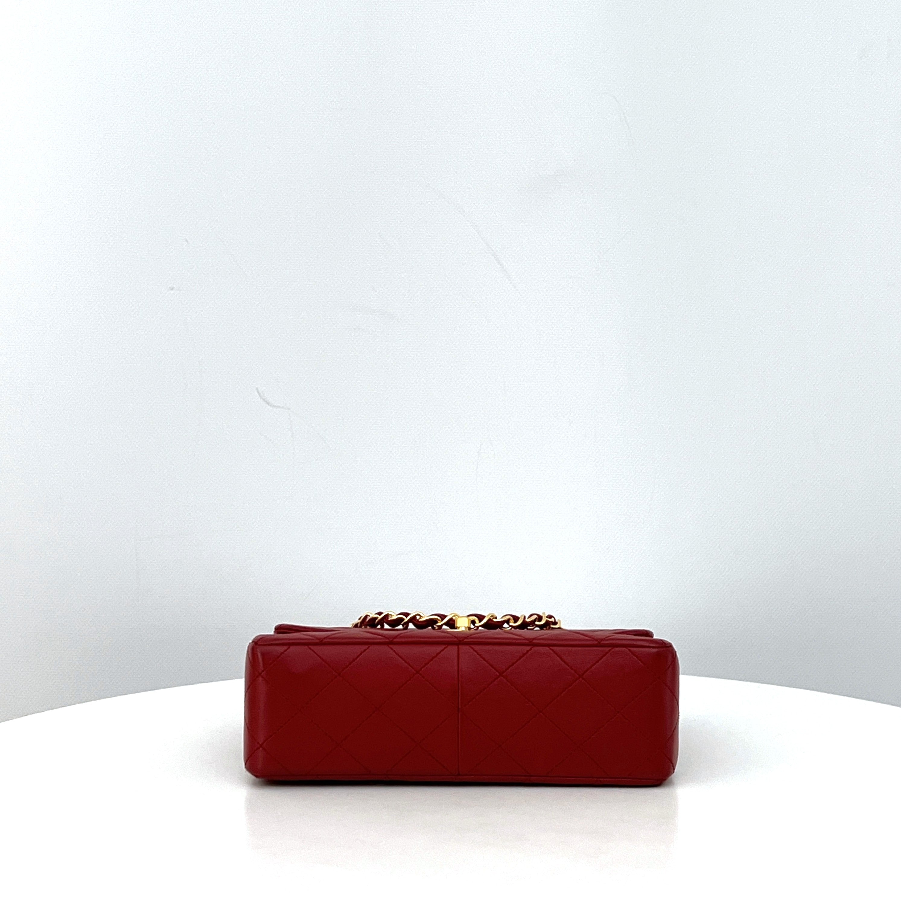 CHANEL Classic Mini Rectangular Shoulder Bag Red Lambskin 1989-1991