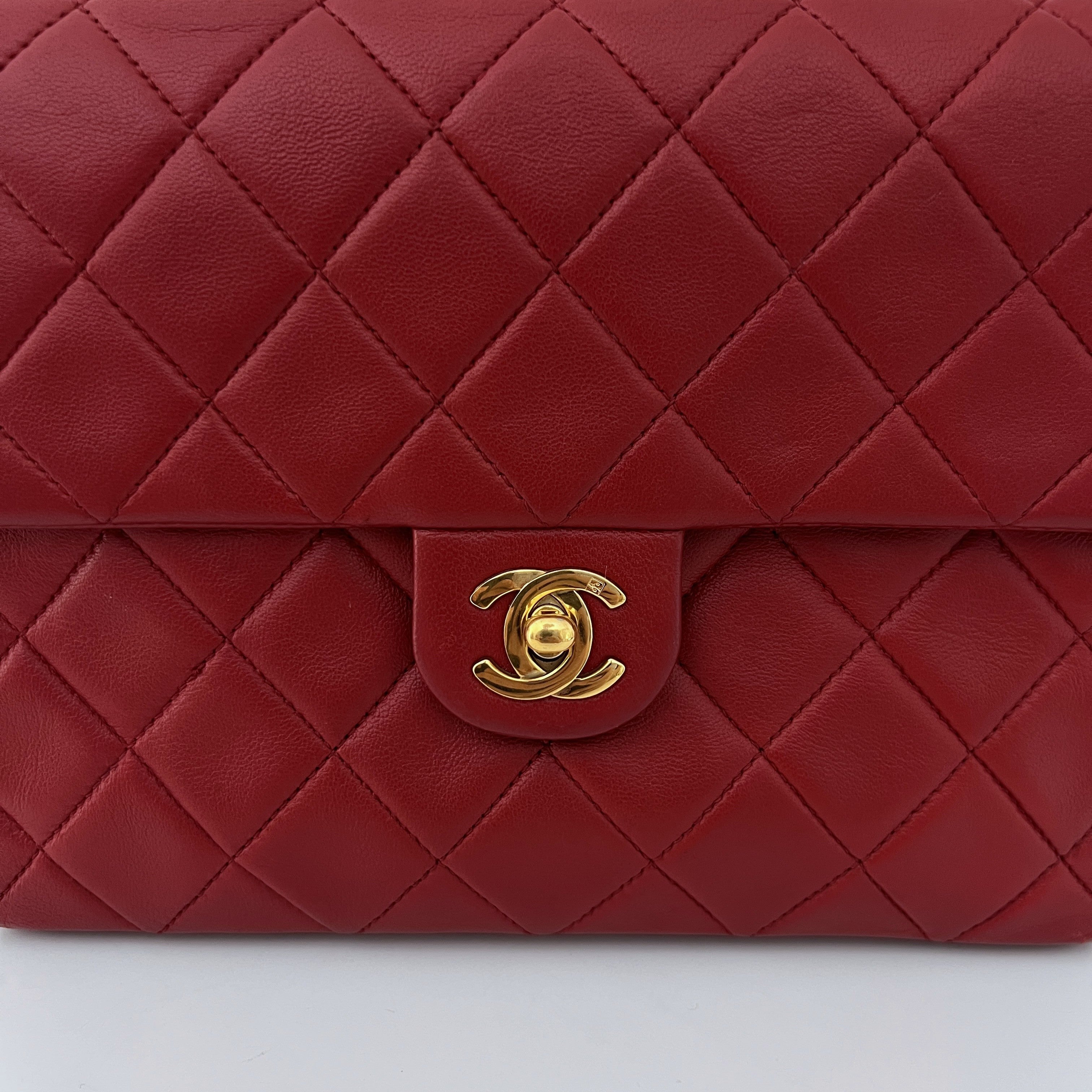 CHANEL Classic Mini Rectangular Shoulder Bag Red Lambskin 1989-1991