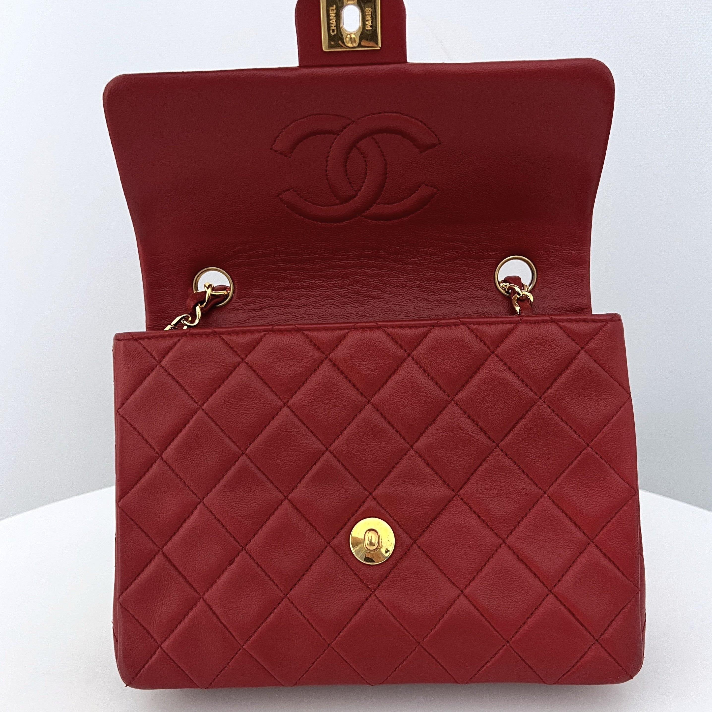 CHANEL Classic Mini Rectangular Shoulder Bag Red Lambskin 1989-1991