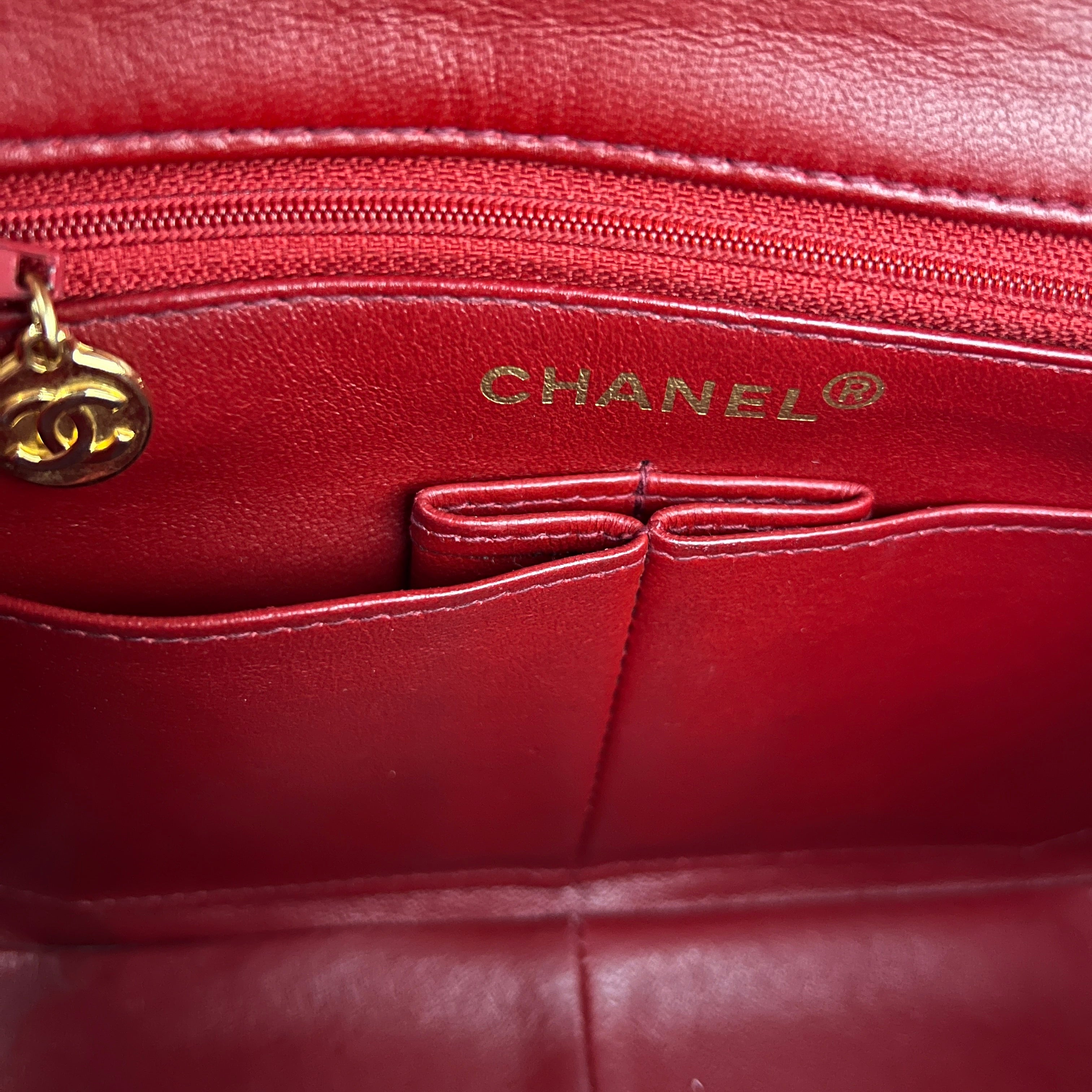 CHANEL Classic Mini Rectangular Shoulder Bag Red Lambskin 1989-1991