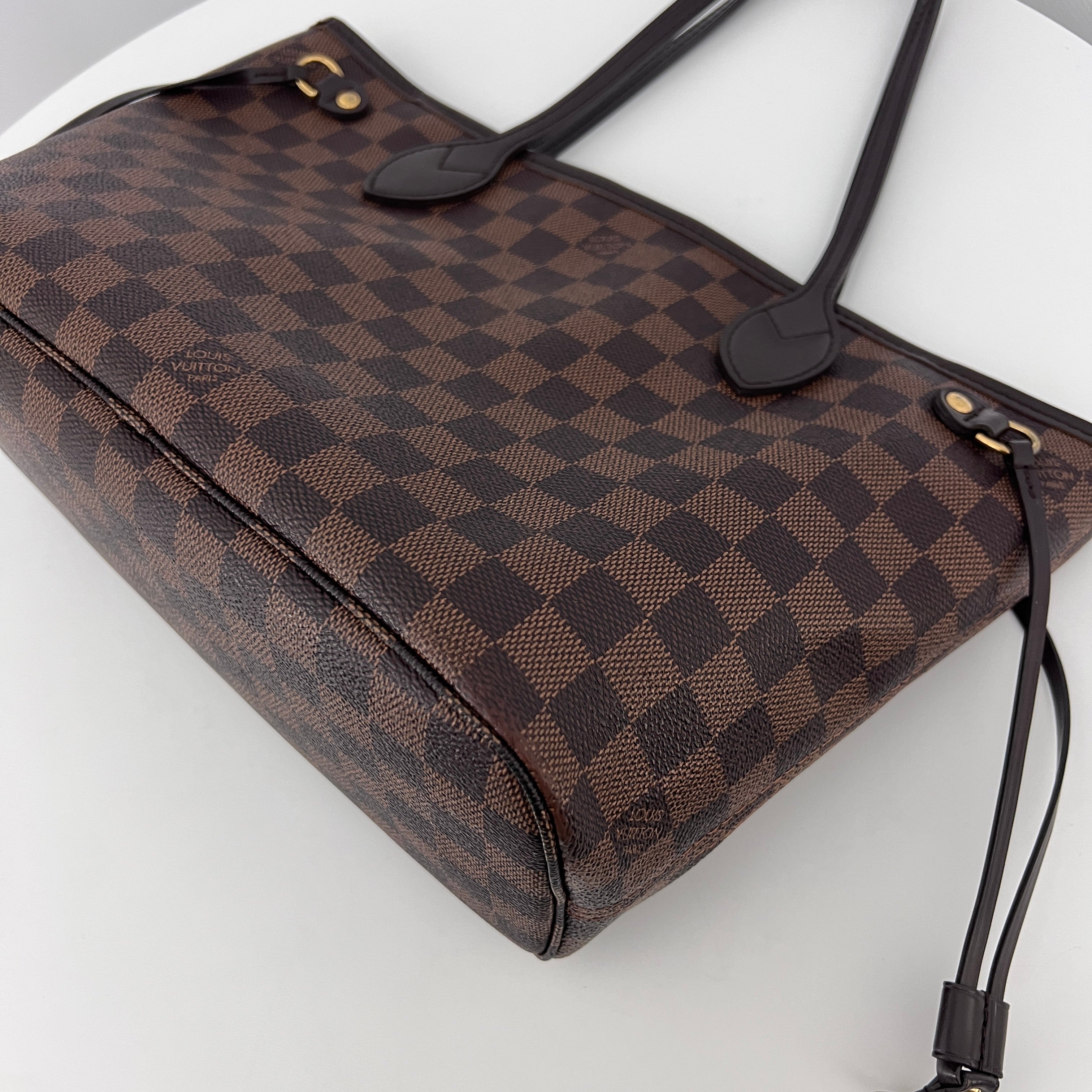 LOUIS VUITTON Neverfull PM canvas and brown leather bag 2014