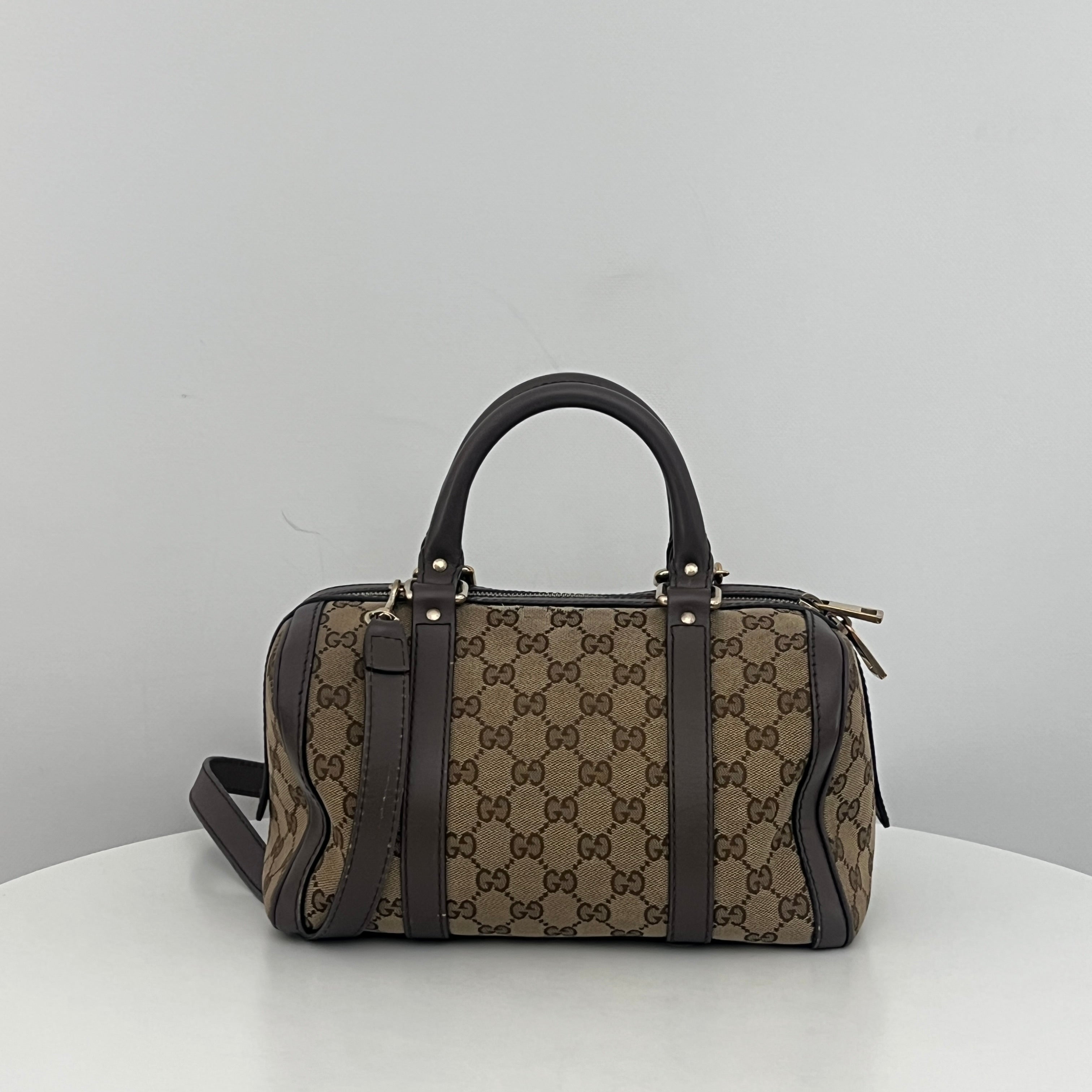GUCCI Boston Brown Canvas and Leather Bag