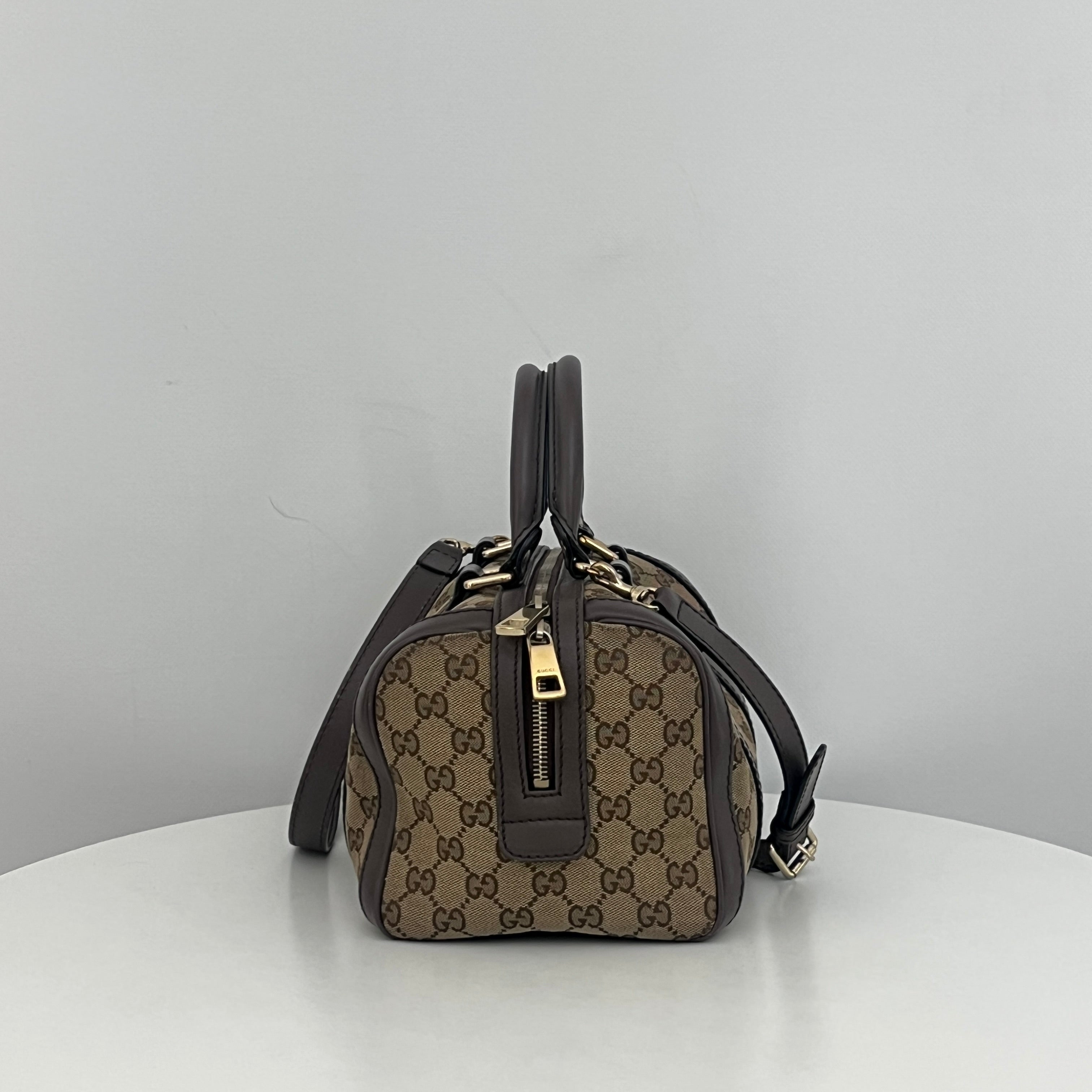GUCCI Boston Brown Canvas and Leather Bag