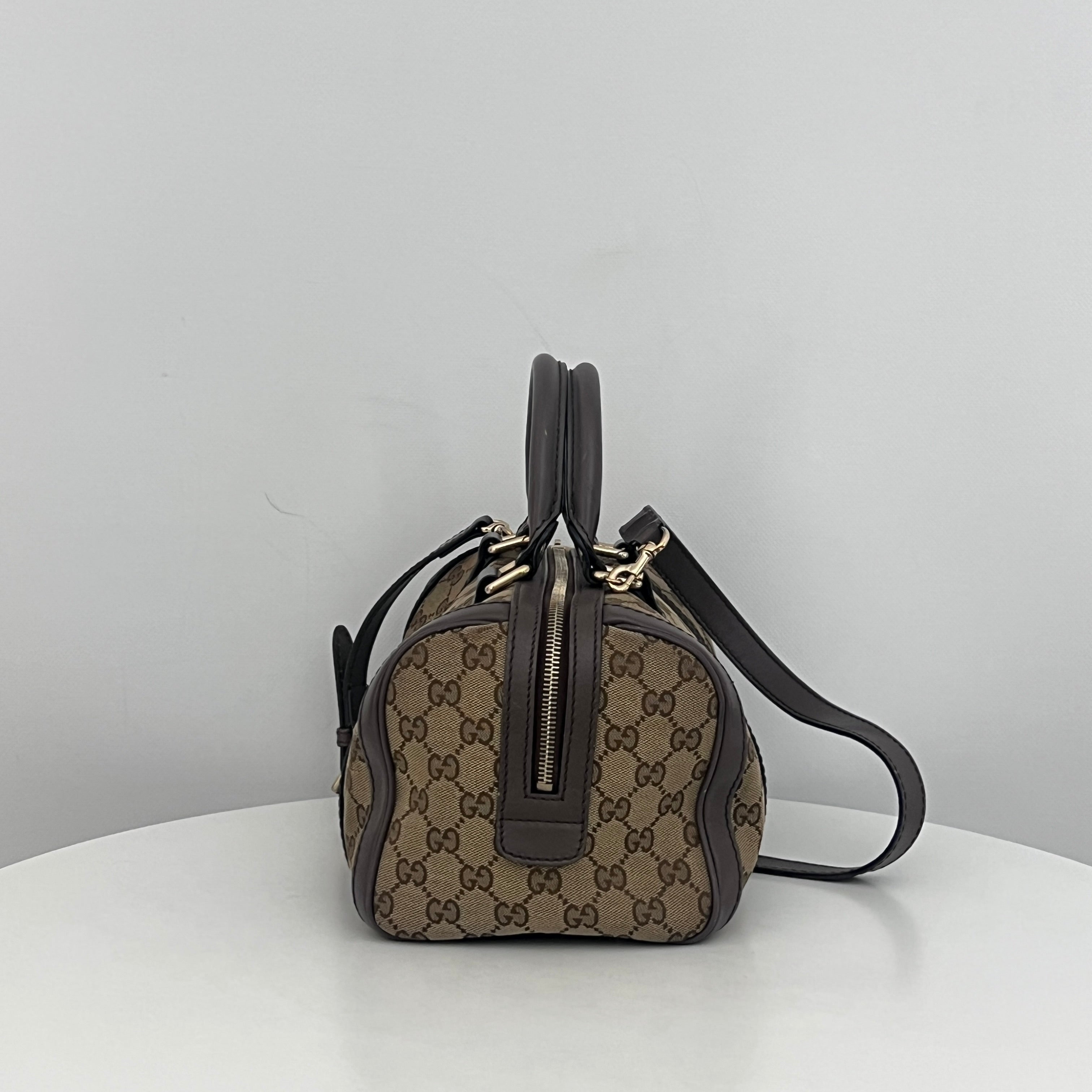 GUCCI Boston Brown Canvas and Leather Bag