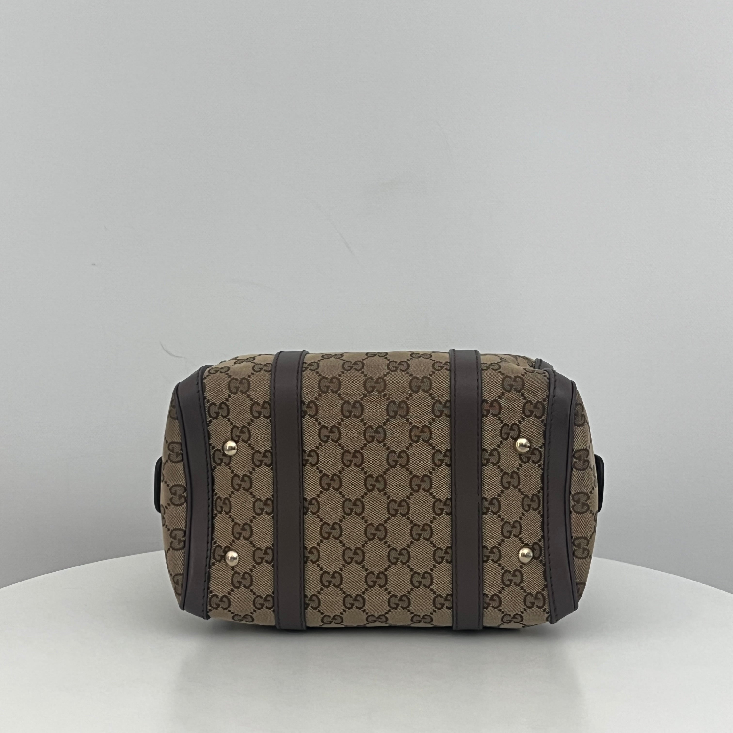 GUCCI Boston Brown Canvas and Leather Bag