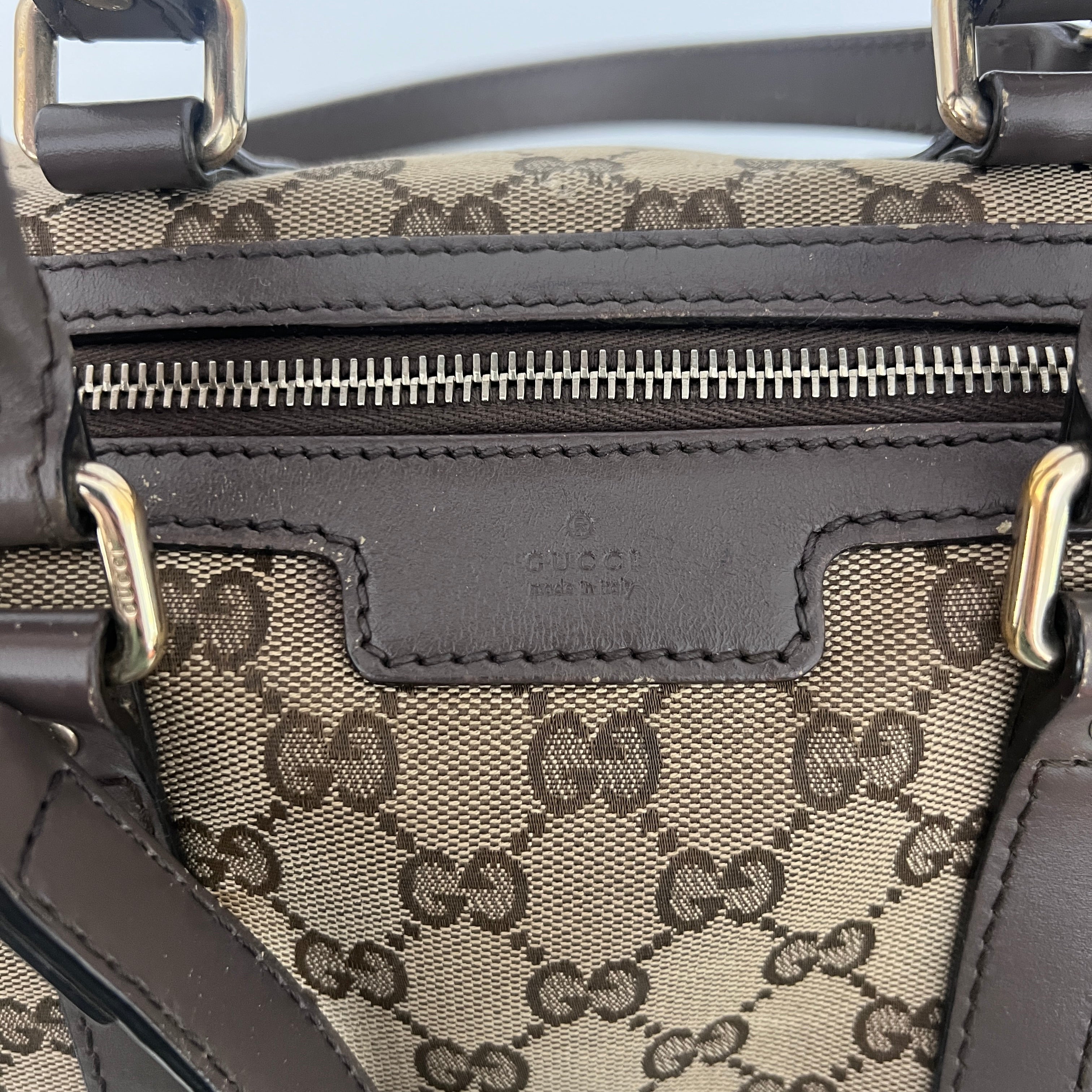 GUCCI Boston Brown Canvas and Leather Bag