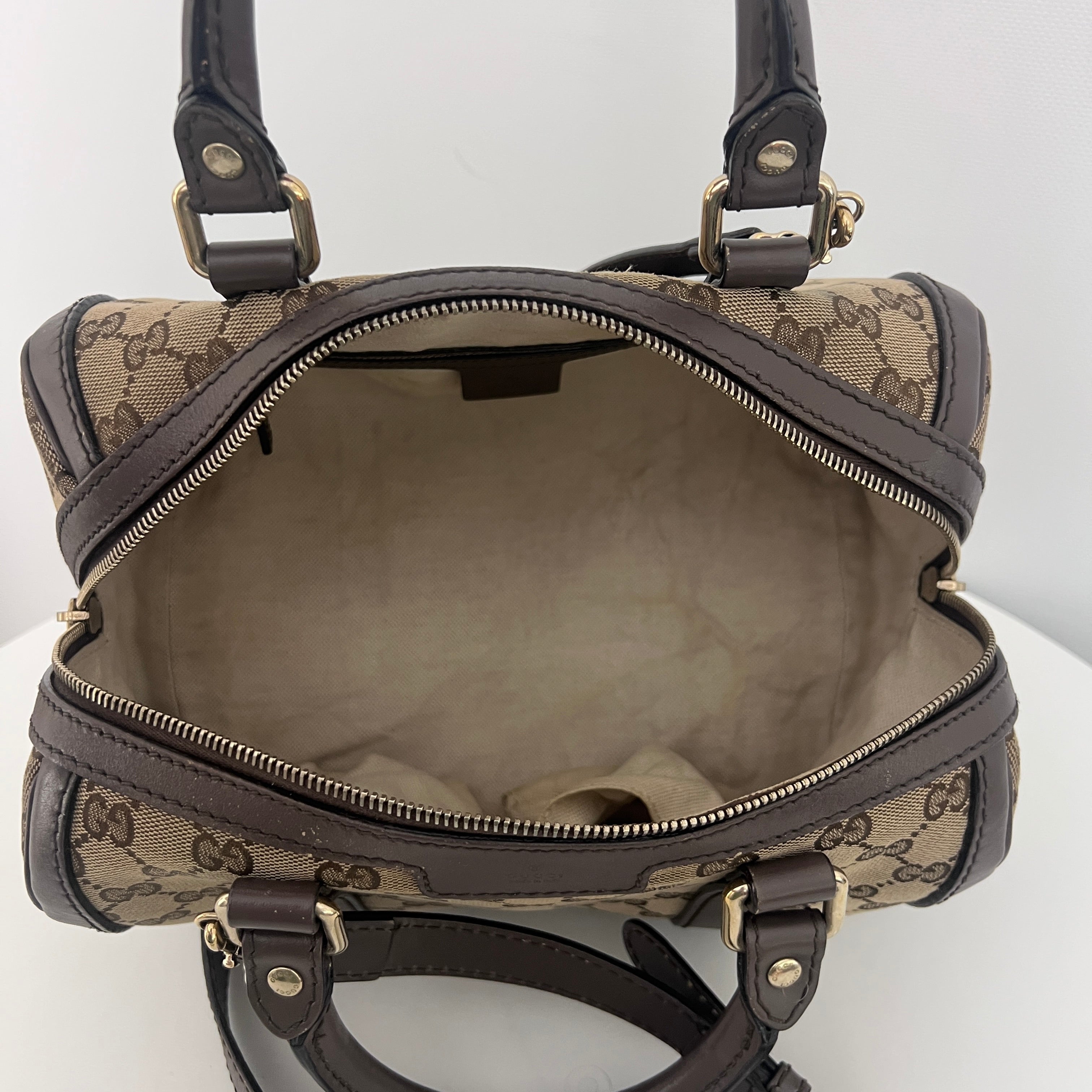 GUCCI Boston Brown Canvas and Leather Bag