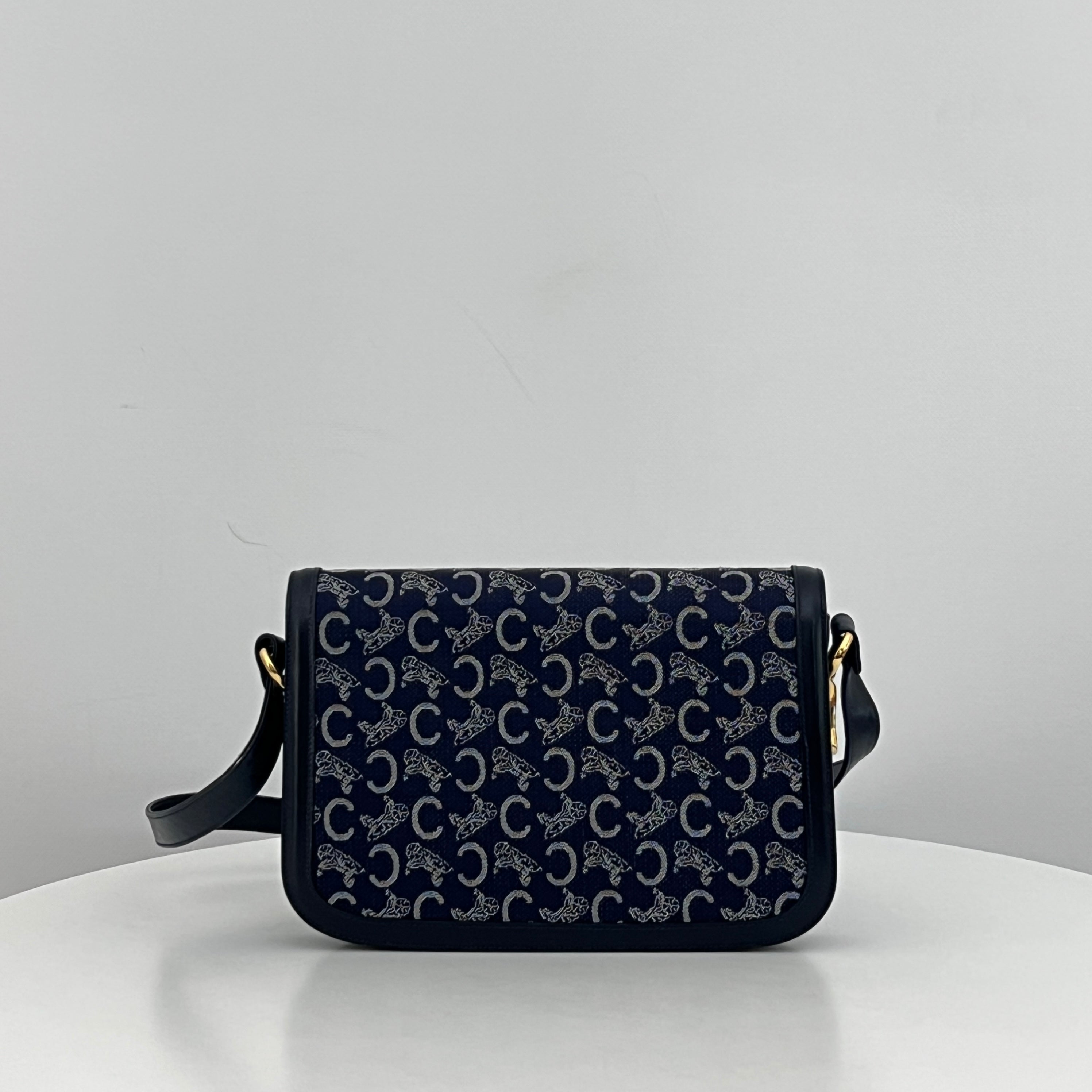 Bag CELINE Triomphe Macadam canvas and navy leather