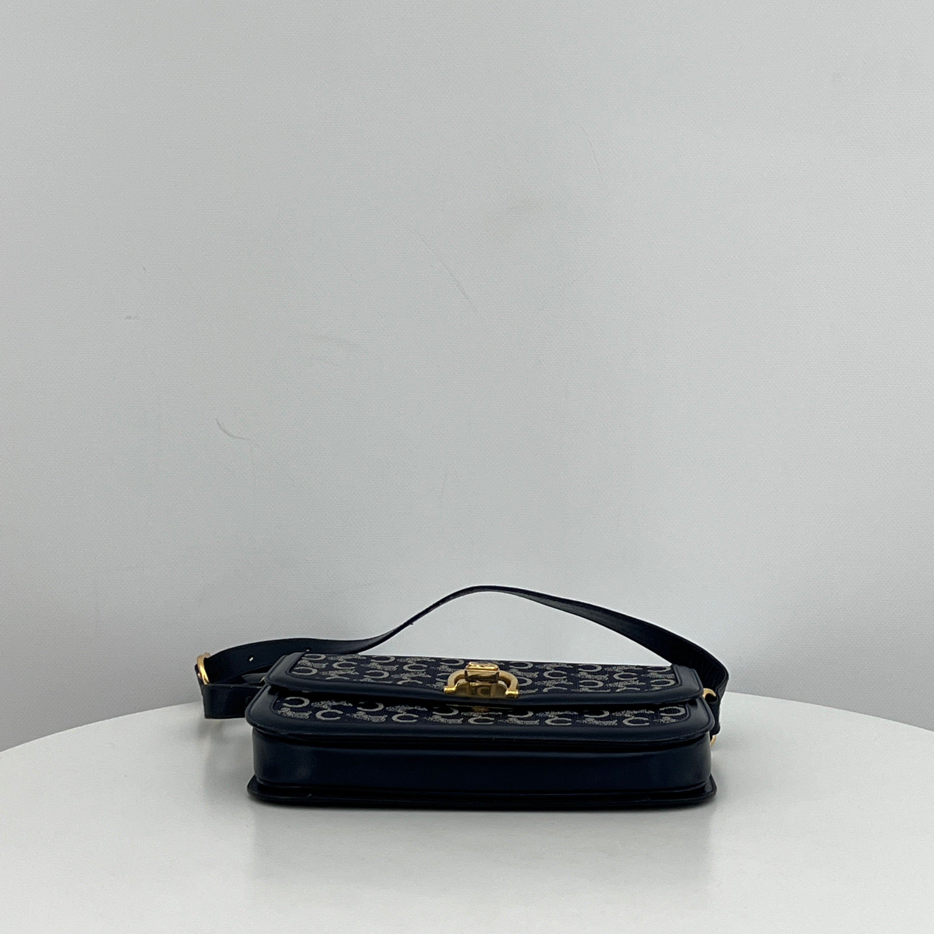 Bag CELINE Triomphe Macadam canvas and navy leather