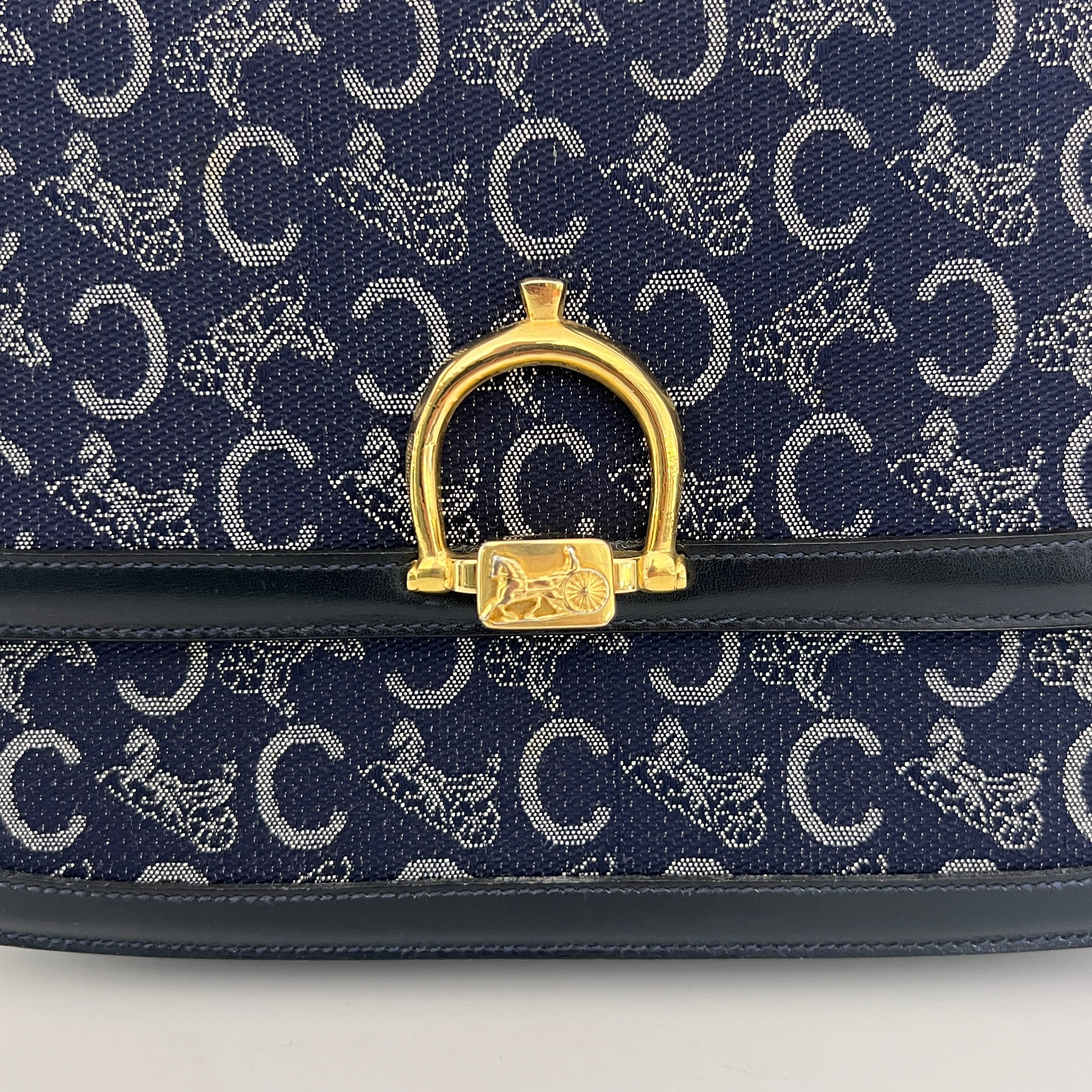 Bag CELINE Triomphe Macadam canvas and navy leather