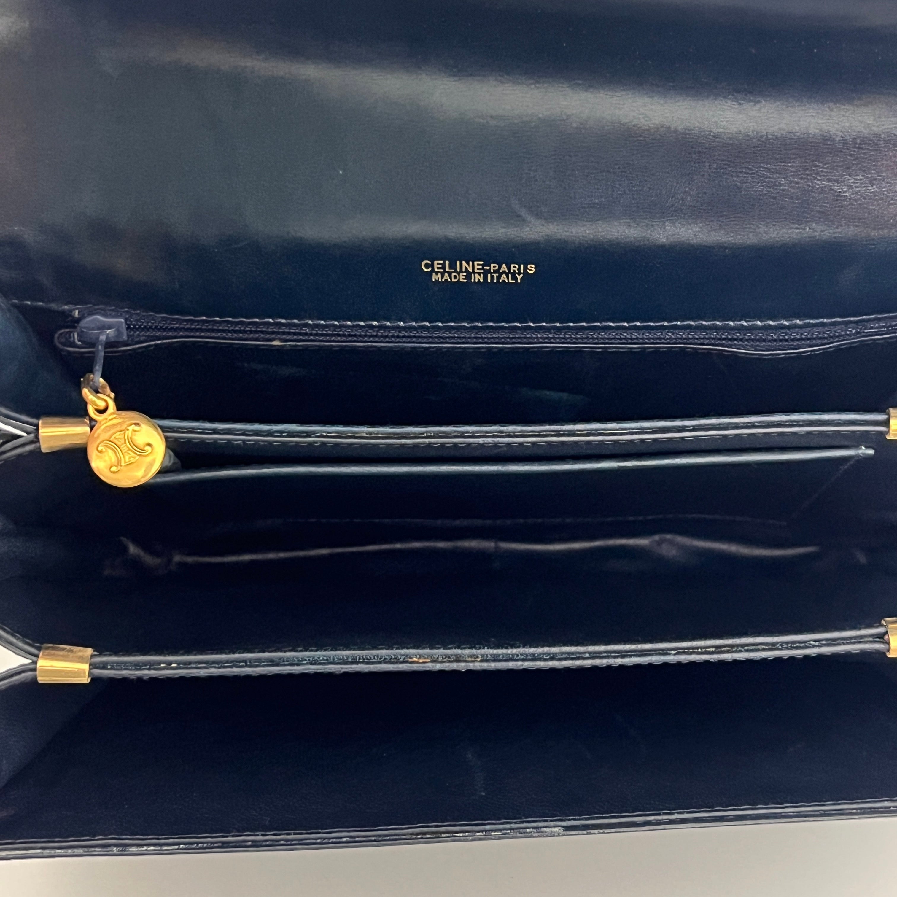 Bag CELINE Triomphe Macadam canvas and navy leather