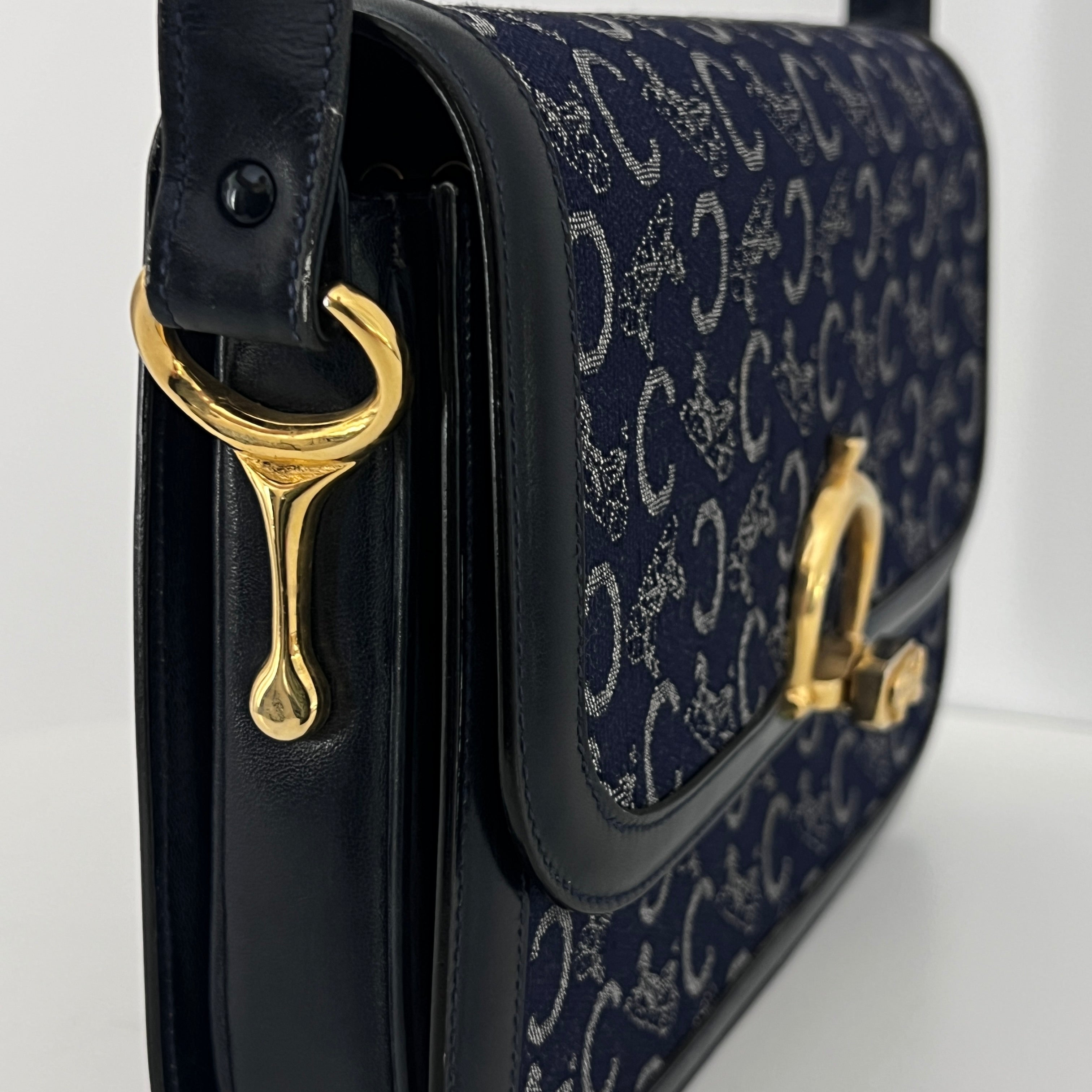 Bag CELINE Triomphe Macadam canvas and navy leather