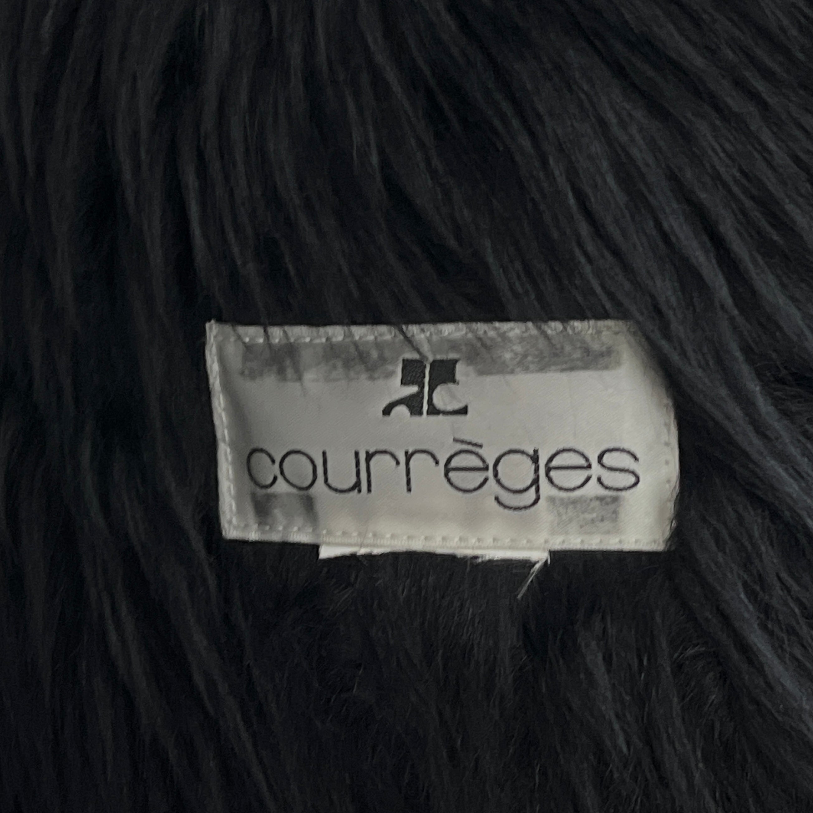Manteau COURRÈGES en daim noir et fourrure synthétique vintage circa 1990