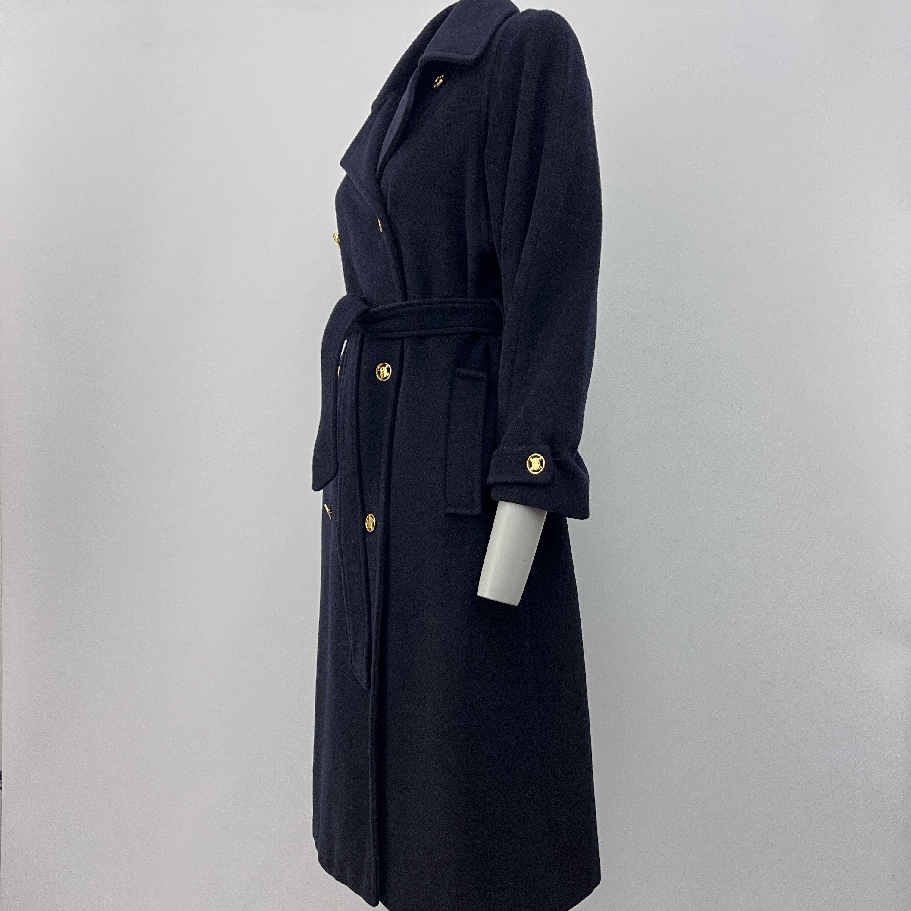 Vintage circa 1990 CELINE S navy wool coat