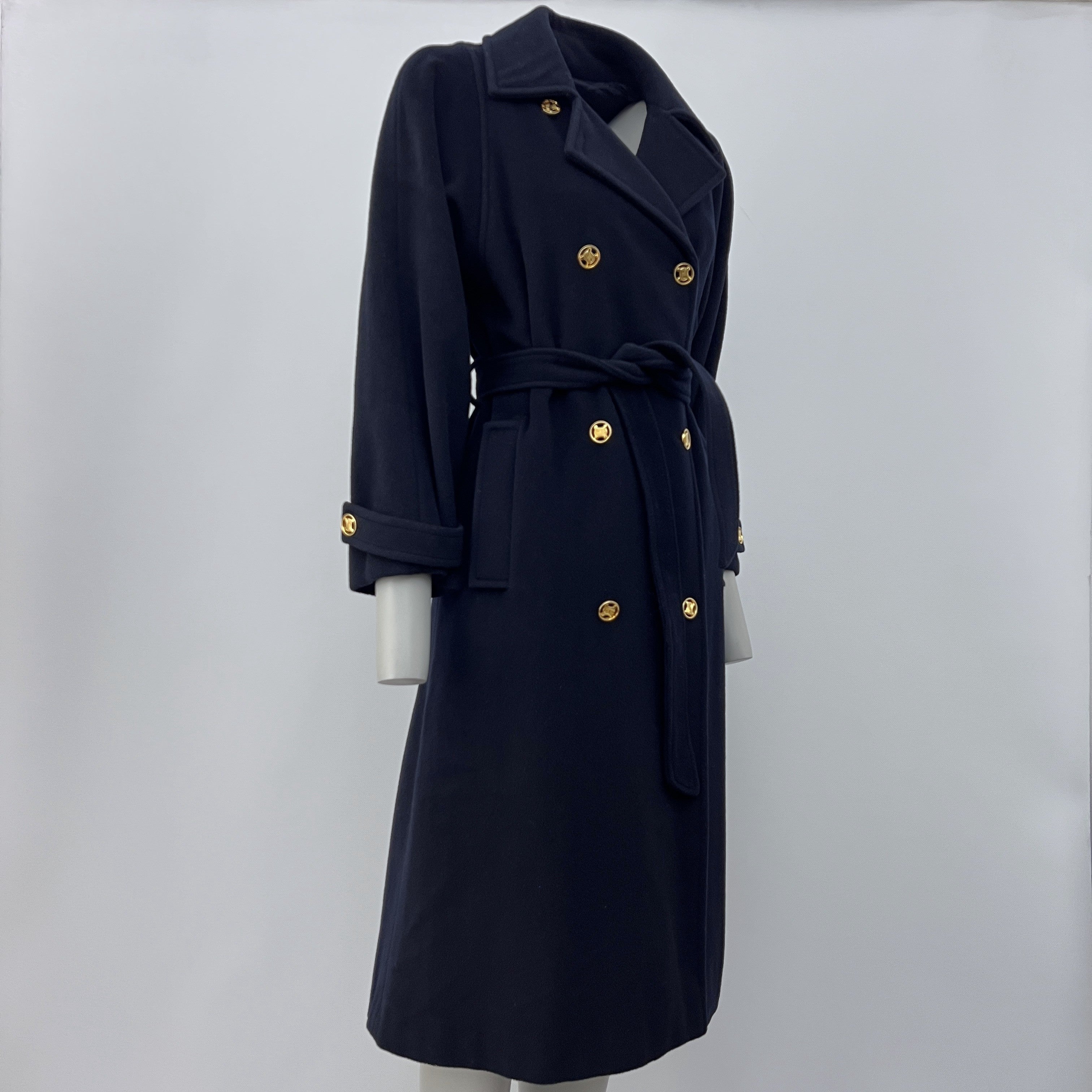 Vintage circa 1990 CELINE S navy wool coat