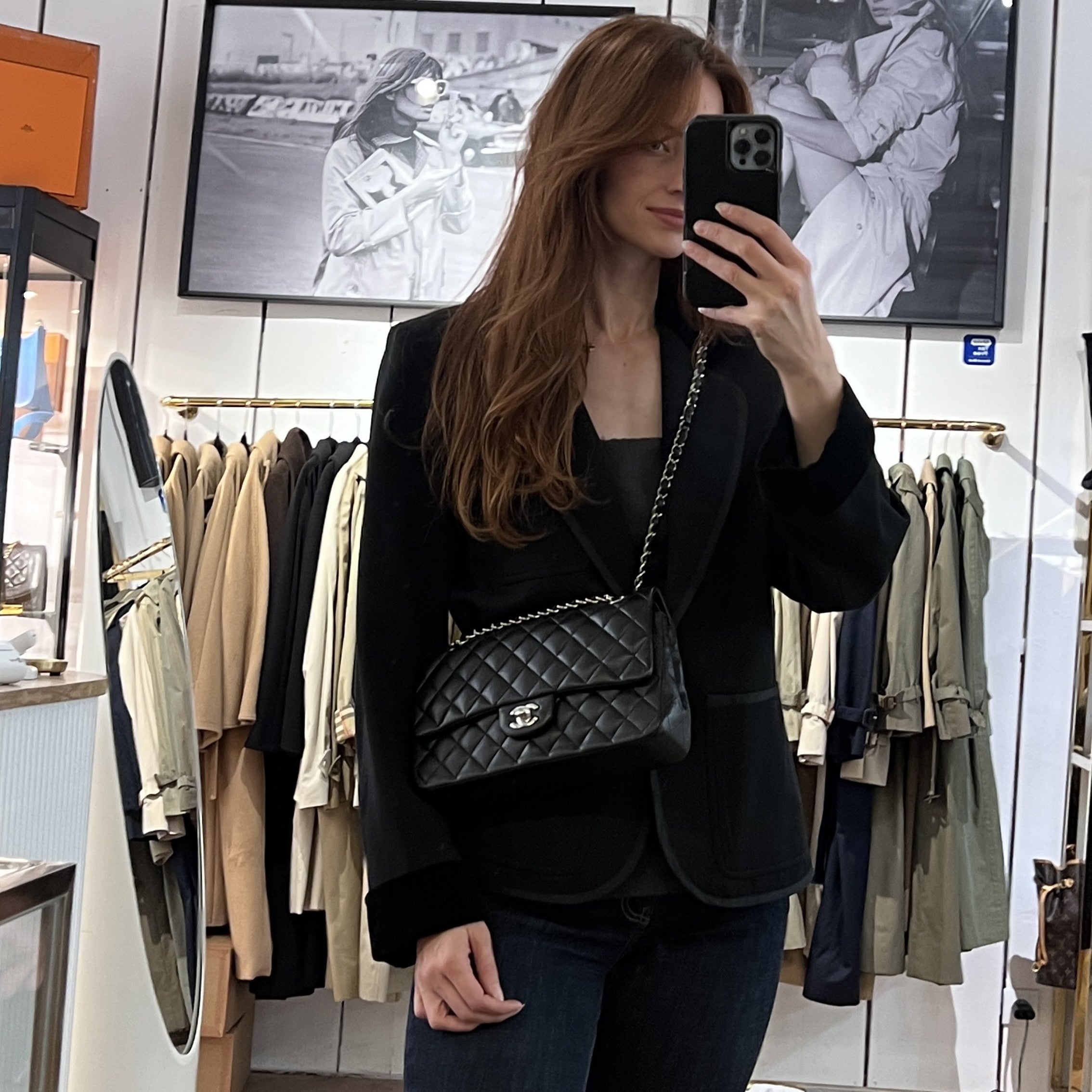 Sac à bandoulière CHANEL Classique 11.12 Medium cuir d'agneau noir vintage 2009-2010