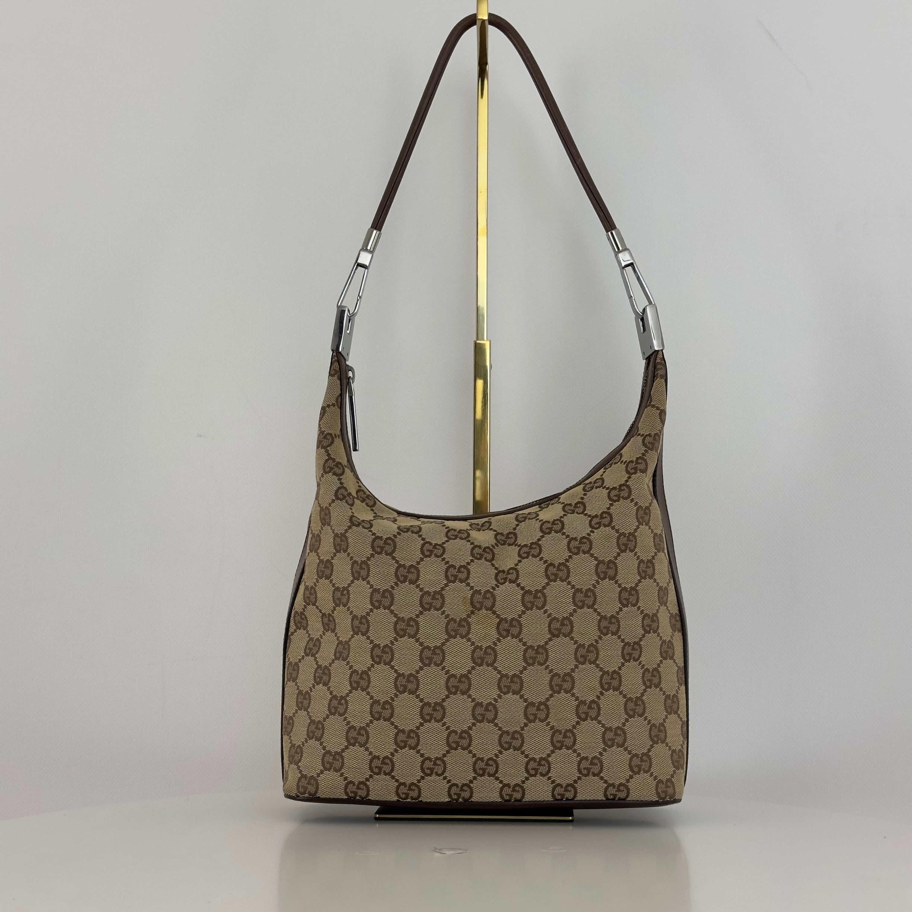 Sac à main GUCCI Hobo GG toile et cuir marron