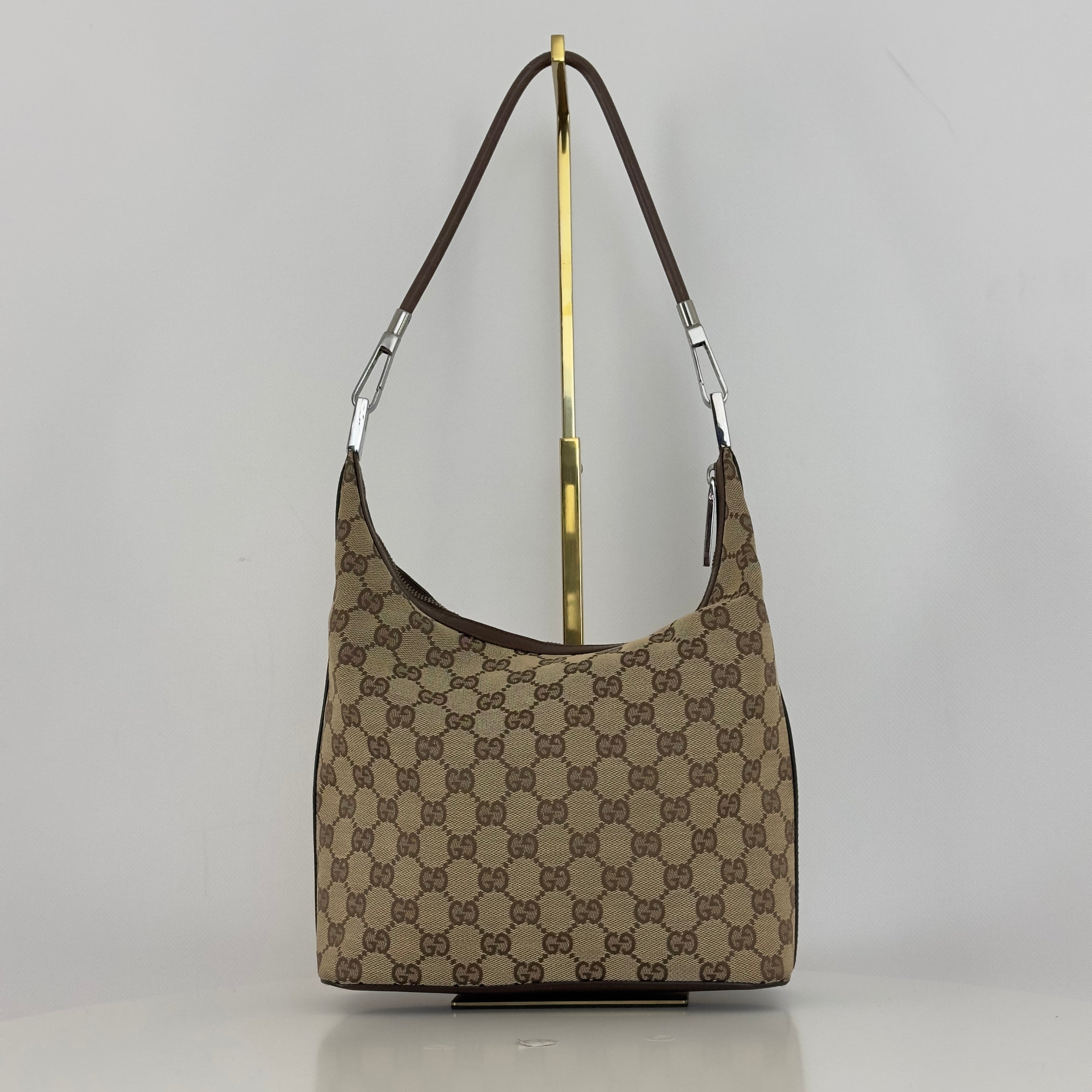 Sac à main GUCCI Hobo GG toile et cuir marron