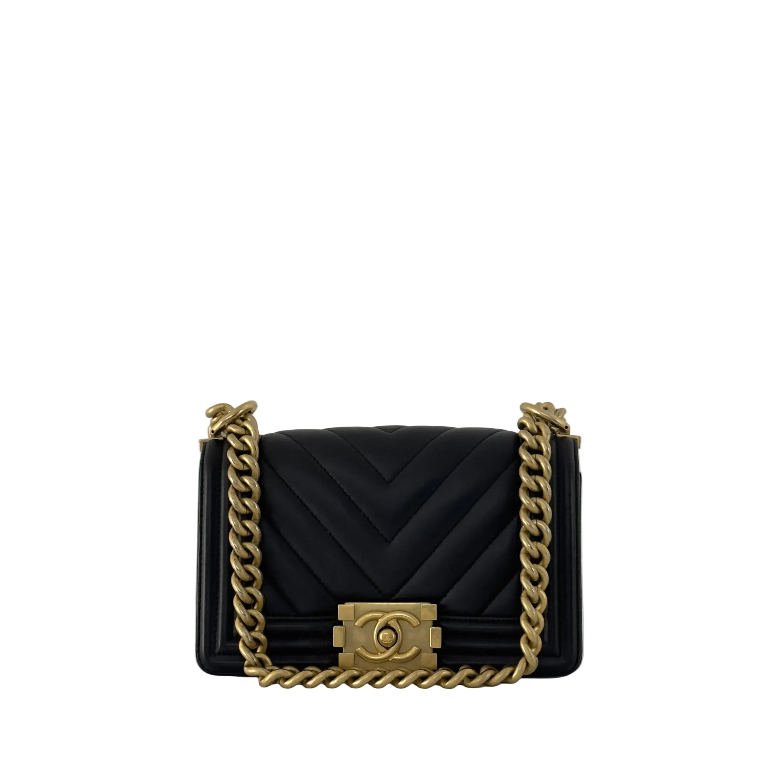 Sac à main CHANEL Boy Chevron cuir d'agneau noir