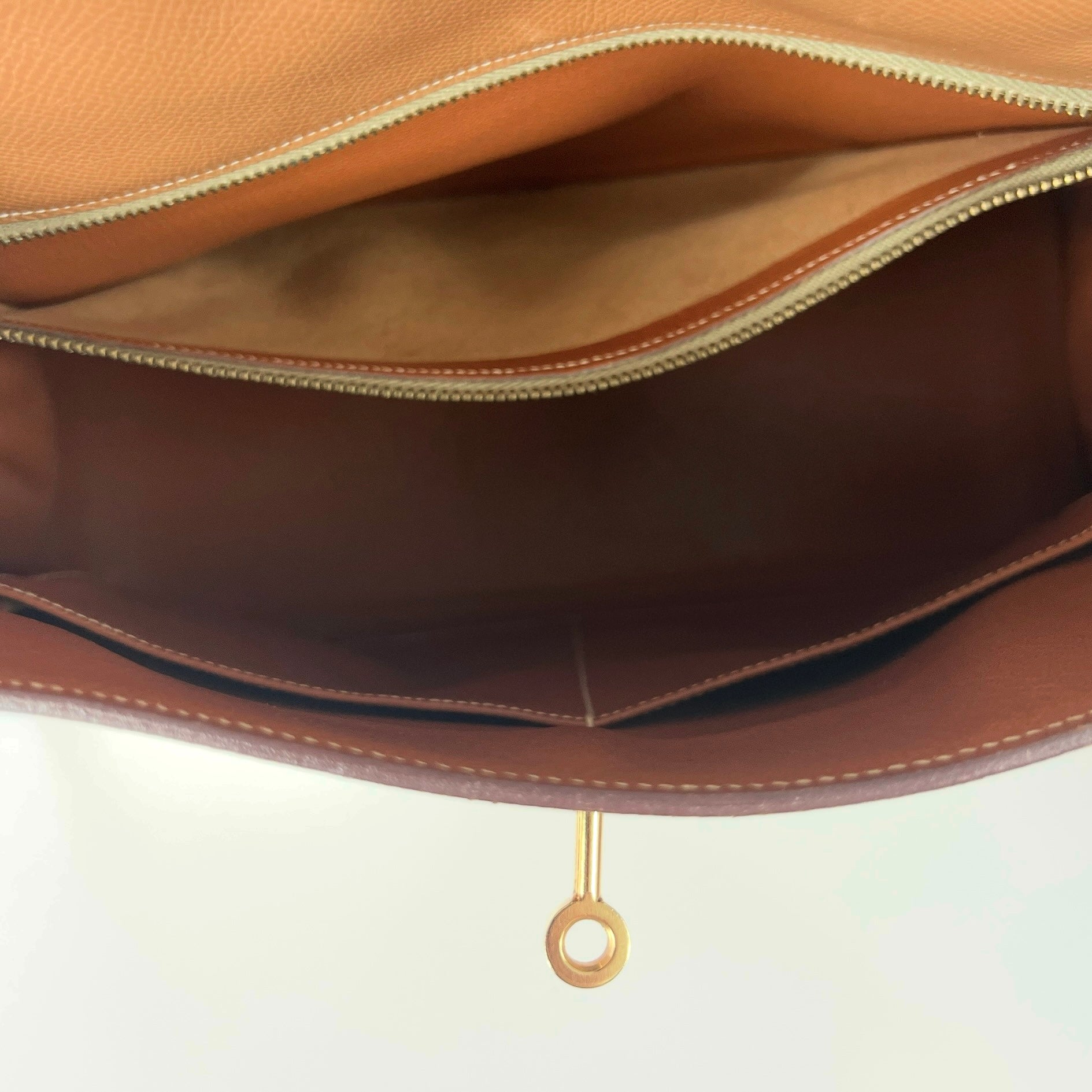Sac à main HERMÈS Kelly 32 retourné en toile et cuir Gold Courchevel