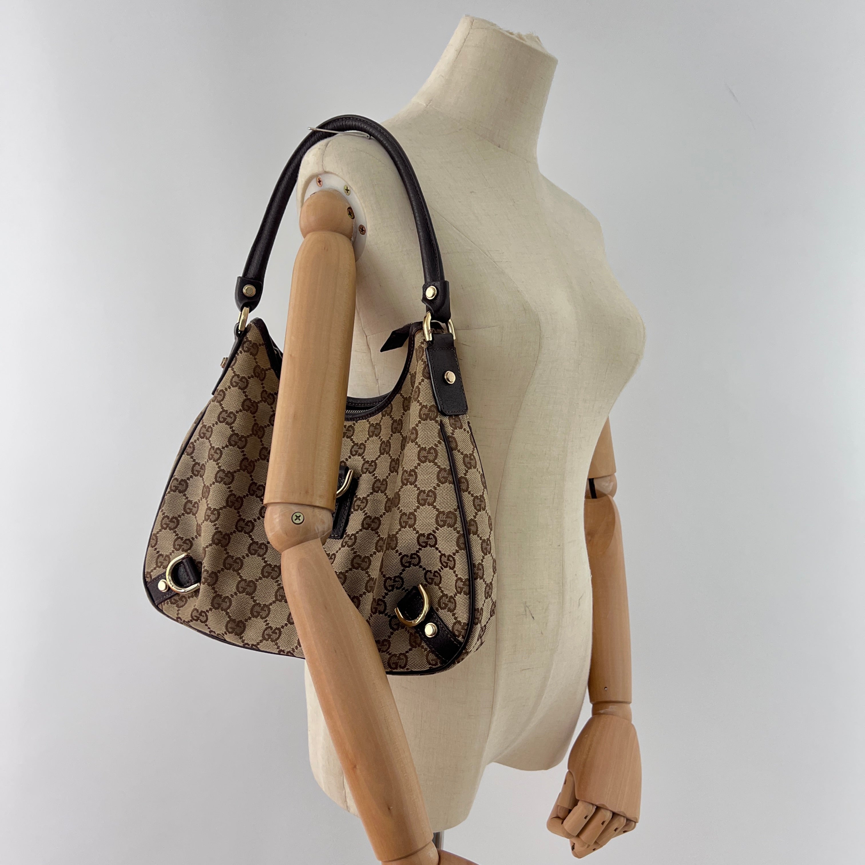 Sac à main GUCCI Hobo Abbey toile et cuir marron