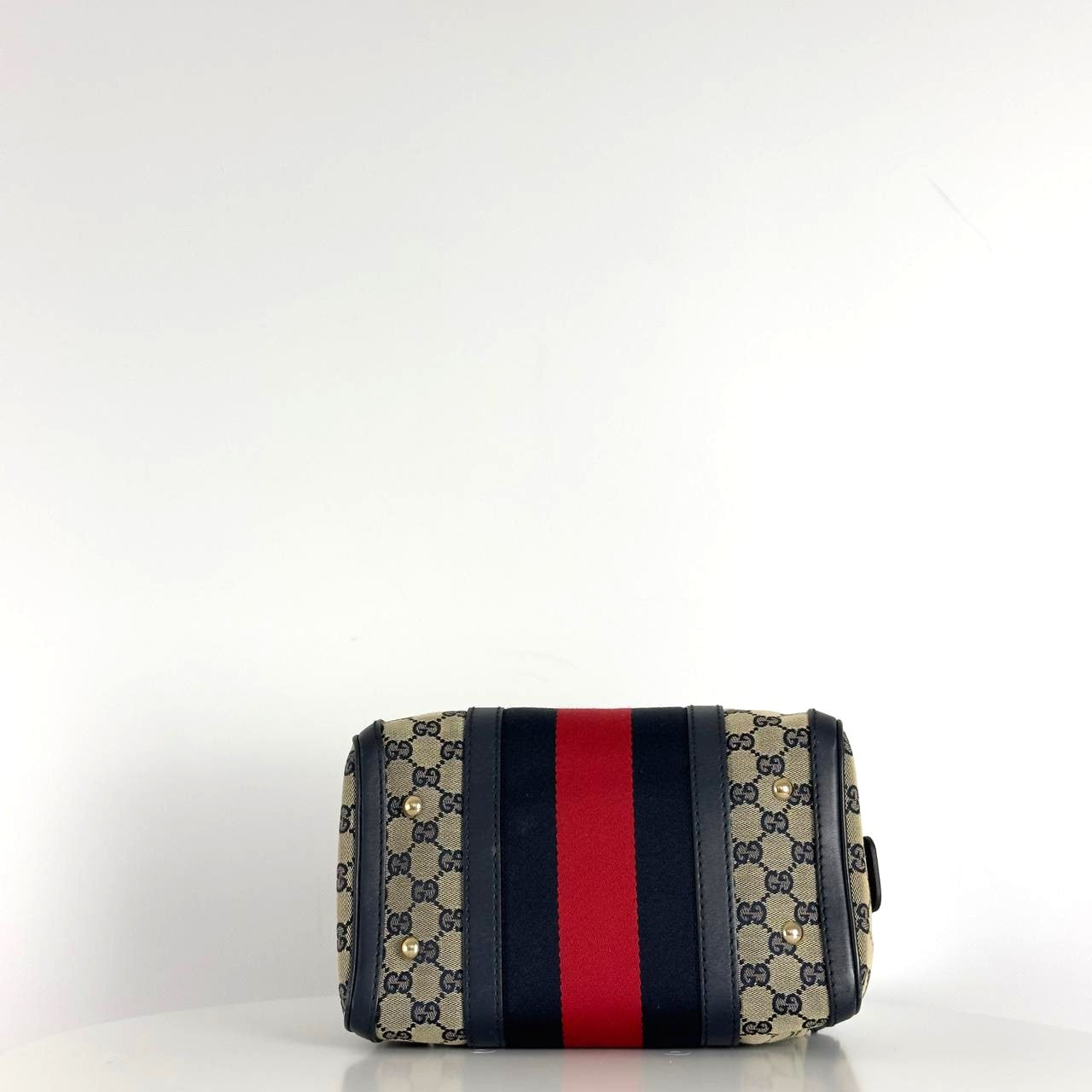 Sac à main GUCCI Boston Small toile et cuir bleu nuit