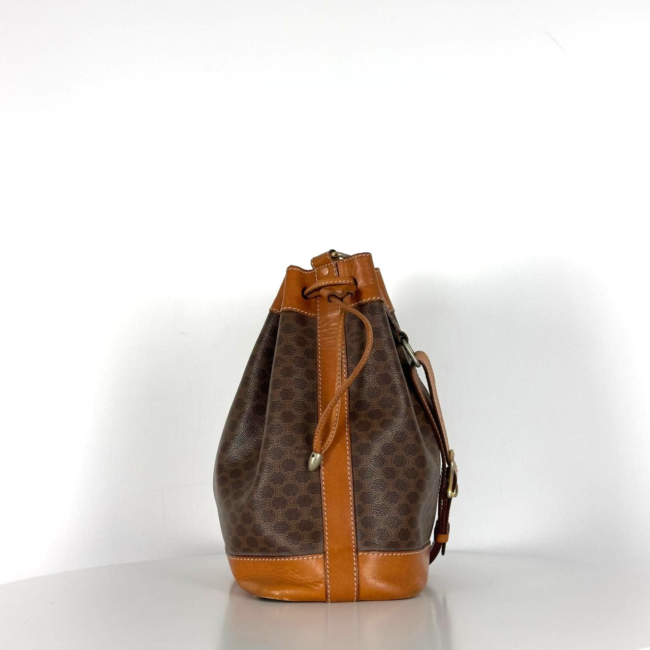 CELINE Bucket handbag in brown canvas and leather