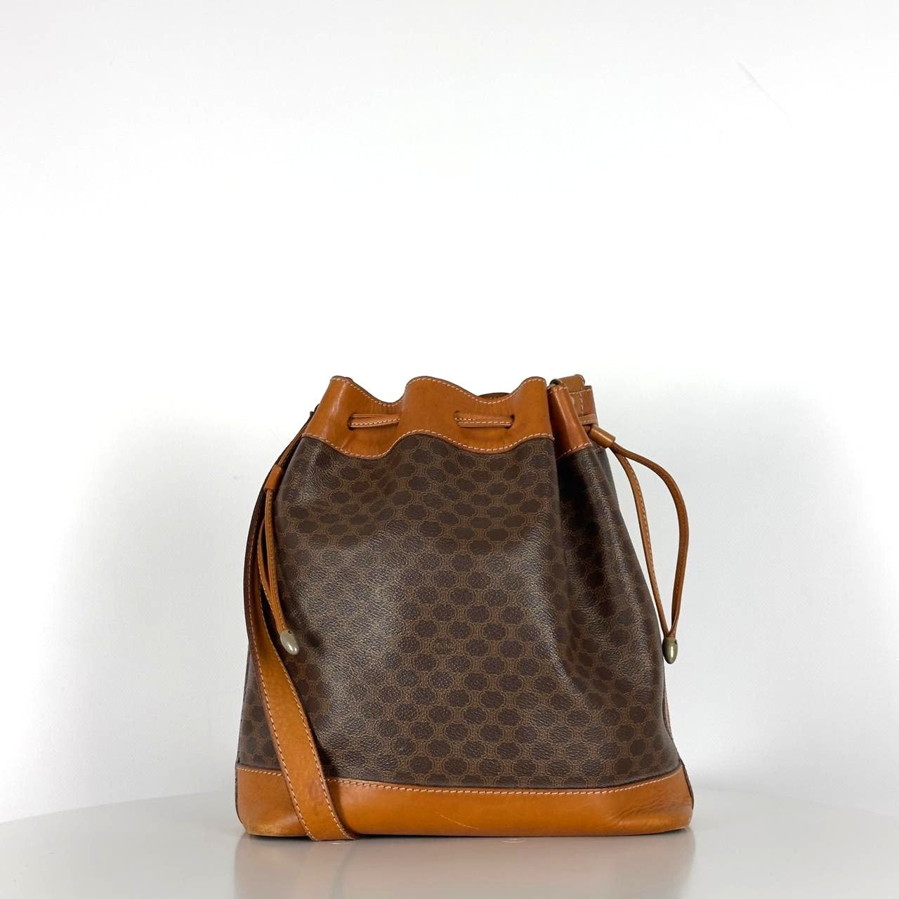 CELINE Bucket handbag in brown canvas and leather