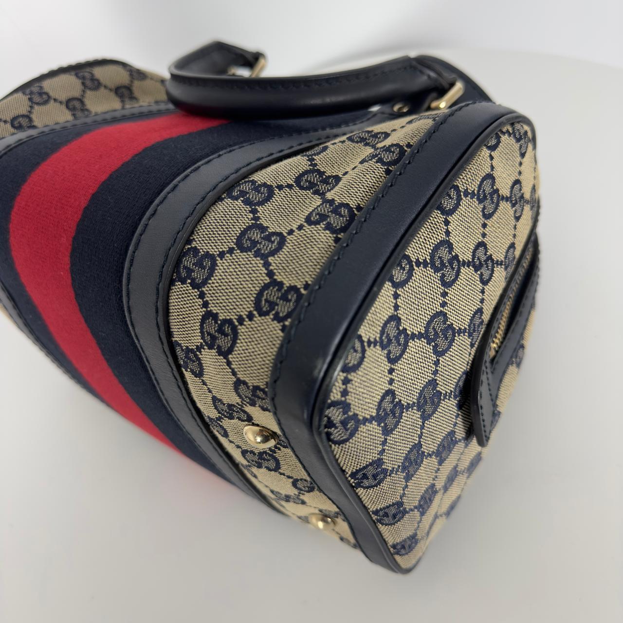 Sac à main GUCCI Boston Small toile et cuir bleu nuit