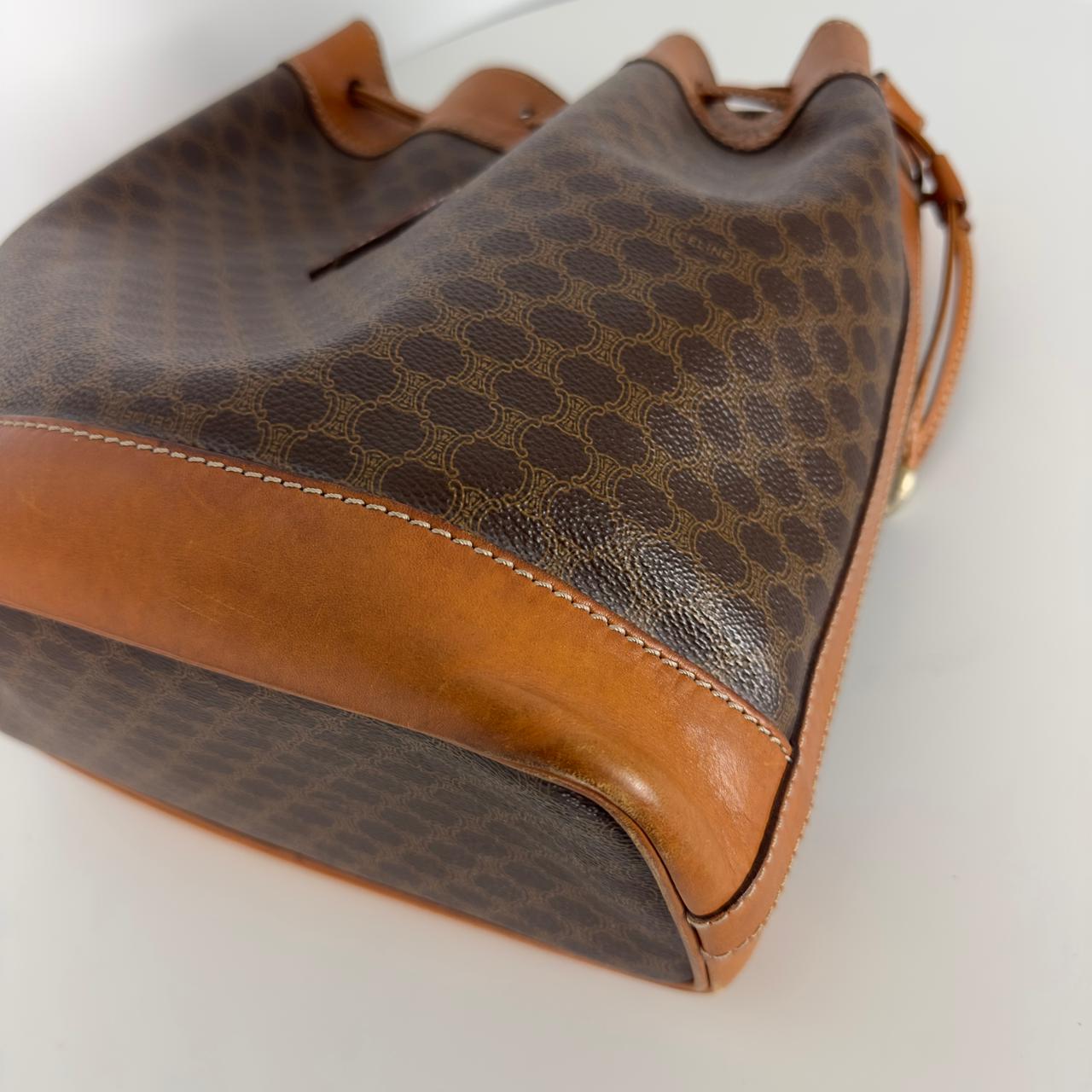 CELINE Bucket handbag in brown canvas and leather