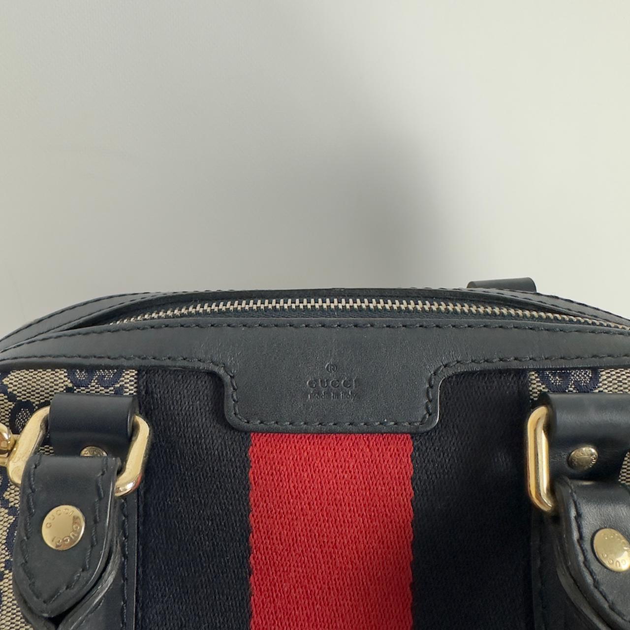 Sac à main GUCCI Boston Small toile et cuir bleu nuit